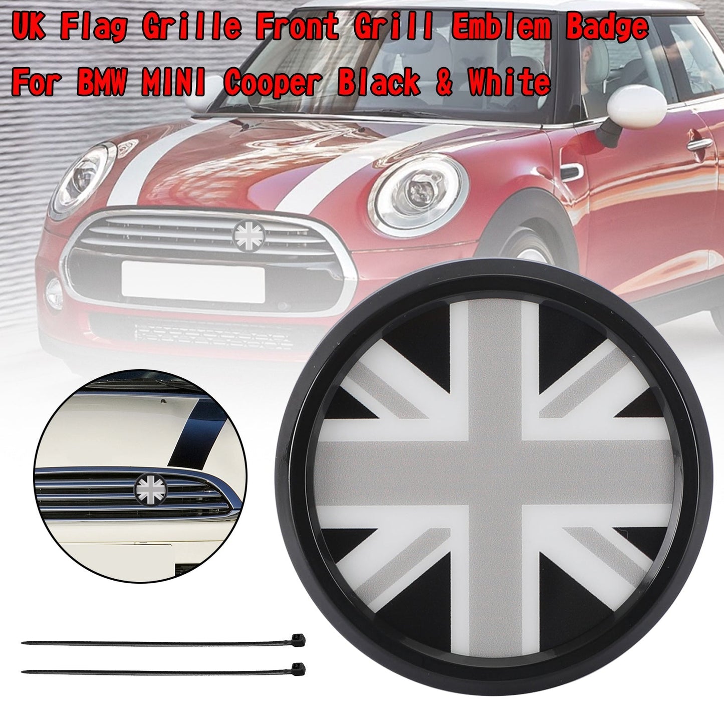 Emblème de calandre avant BMW MINI Cooper noir et blanc avec drapeau britannique