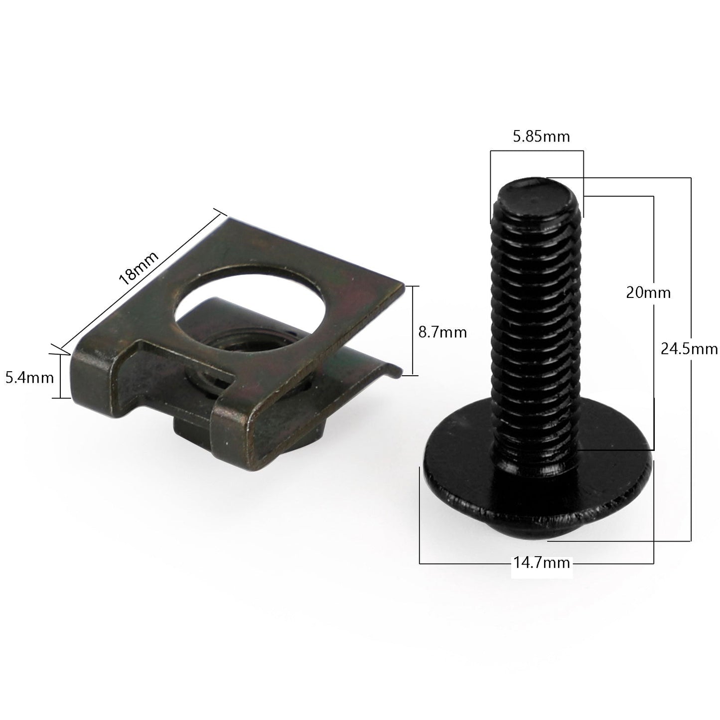 10 boulons en aluminium M6 x 20 mm pour pare-brise de moto et clips à ressort en C pour Honda