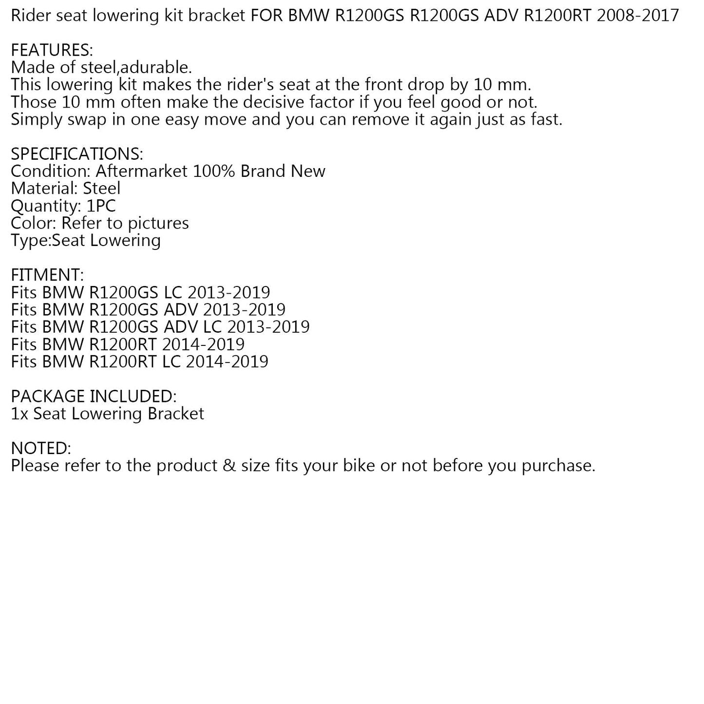 Lowering Kit Rider Seat For For BMW R1200GS ADV R1200GS LC R1250GS 2008-2018 Silver