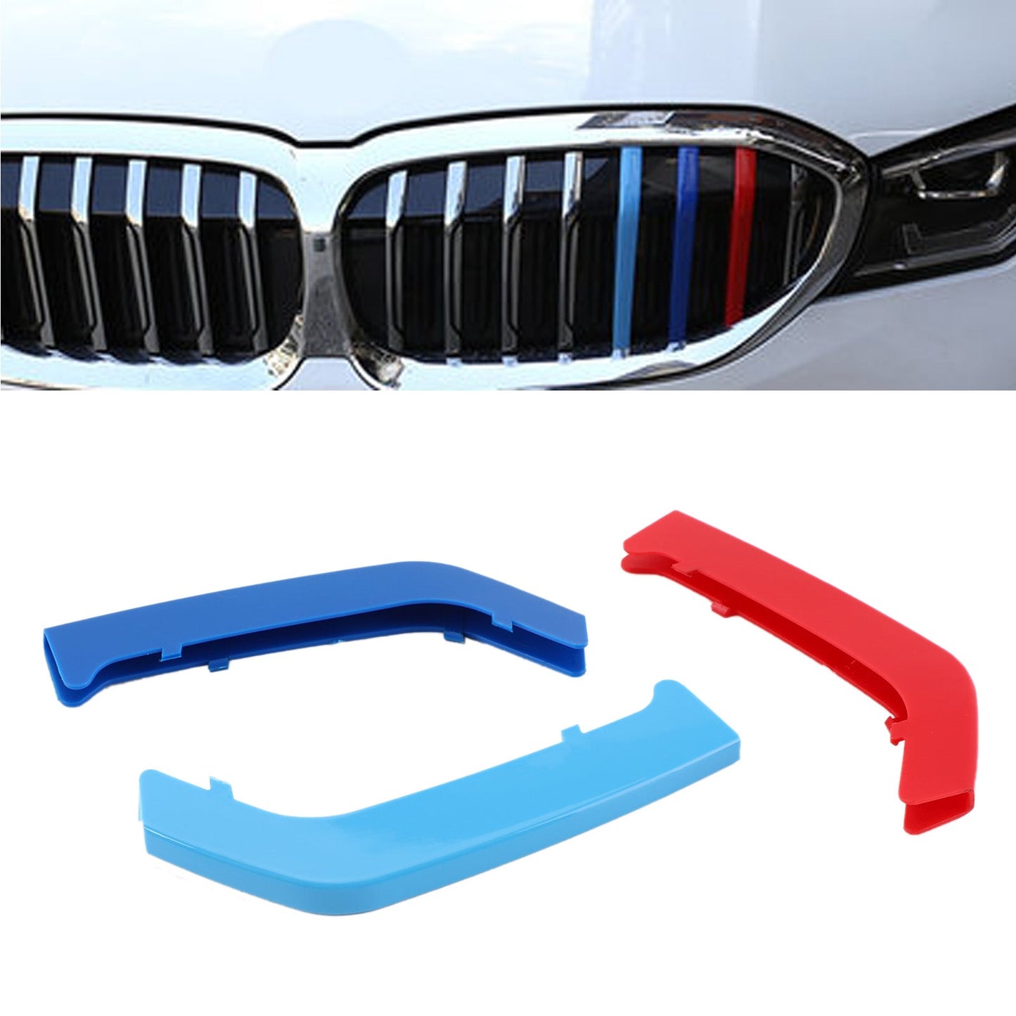 BMW Série 3 (8 calandres d'un côté) Bandes de recouvrement de calandre avant tricolores Garniture à clip
