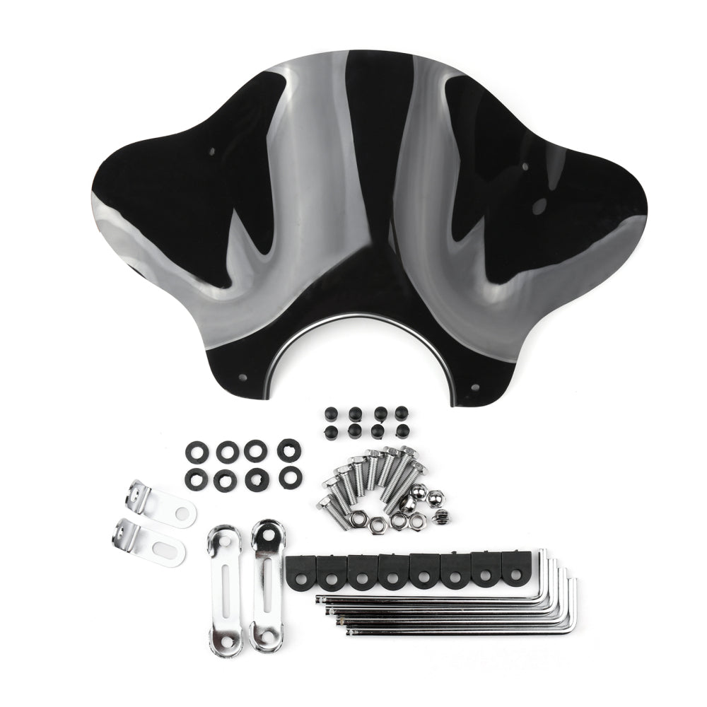Pare-brise universel pour moto avec guidon de 7/8" ou 1" et kit de montage, noir