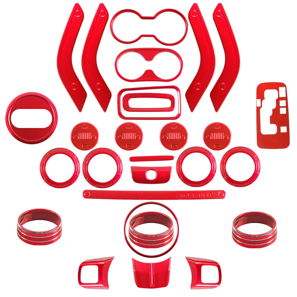2011-2018 Wrangler JK JKU 28Pcs Red Full Set Interior Decoration Trim Kit