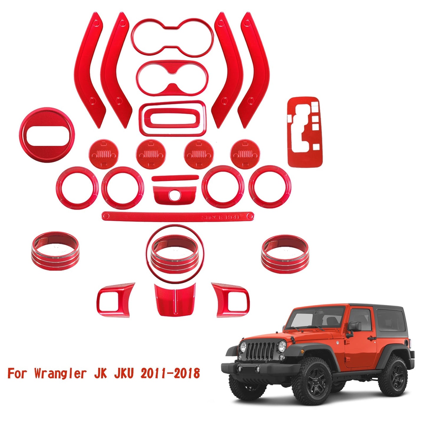 2011-2018 Wrangler JK JKU 28Pcs Red Full Set Interior Decoration Trim Kit