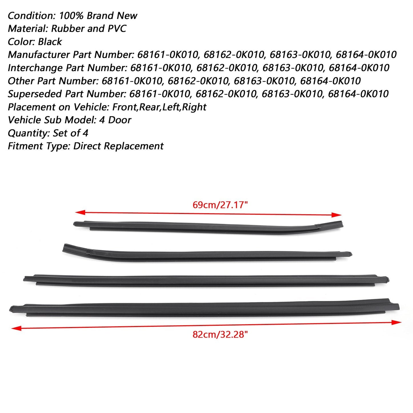 Burlete de goma para puerta de Toyota Hilux SR5/VIGO/MK6 PICKUP 05-15 KUN26 KUN36 GGN25 TGN16 TGN36