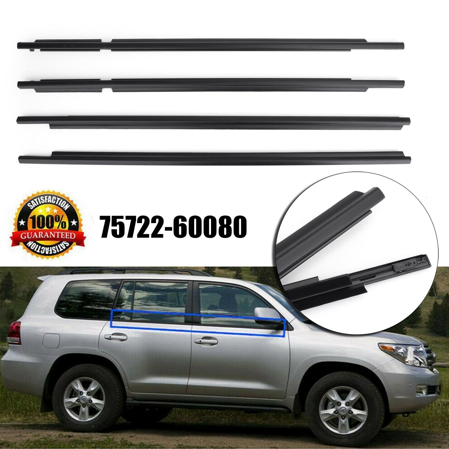 Moulure de ceinture de fenêtre pour joint d'étanchéité pour Toyota Land Cruiser Prado série 120 2003-2009 7572260080