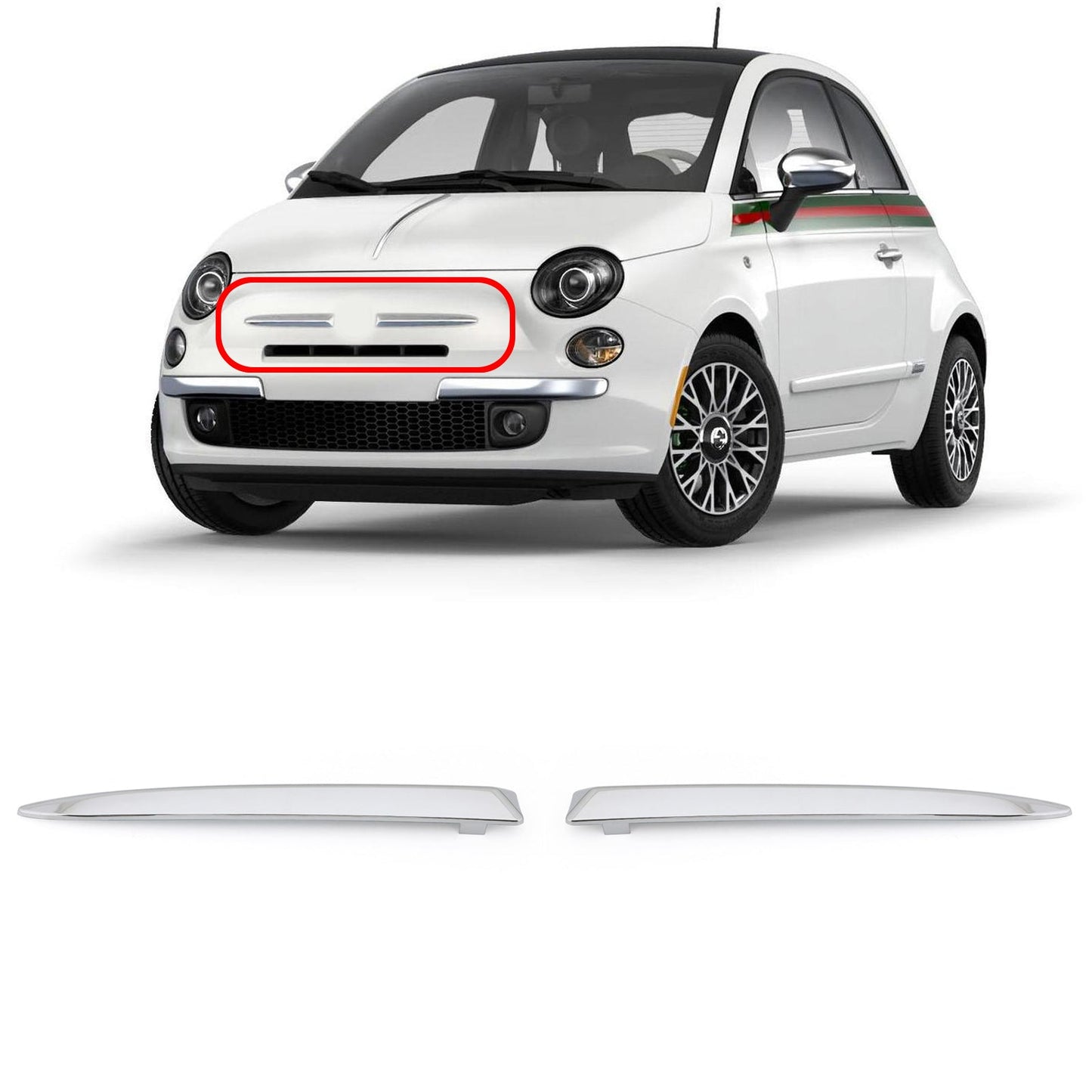 Paire de moulures chromées pour pare-chocs avant supérieur pour Fiat 500 2007-2015
