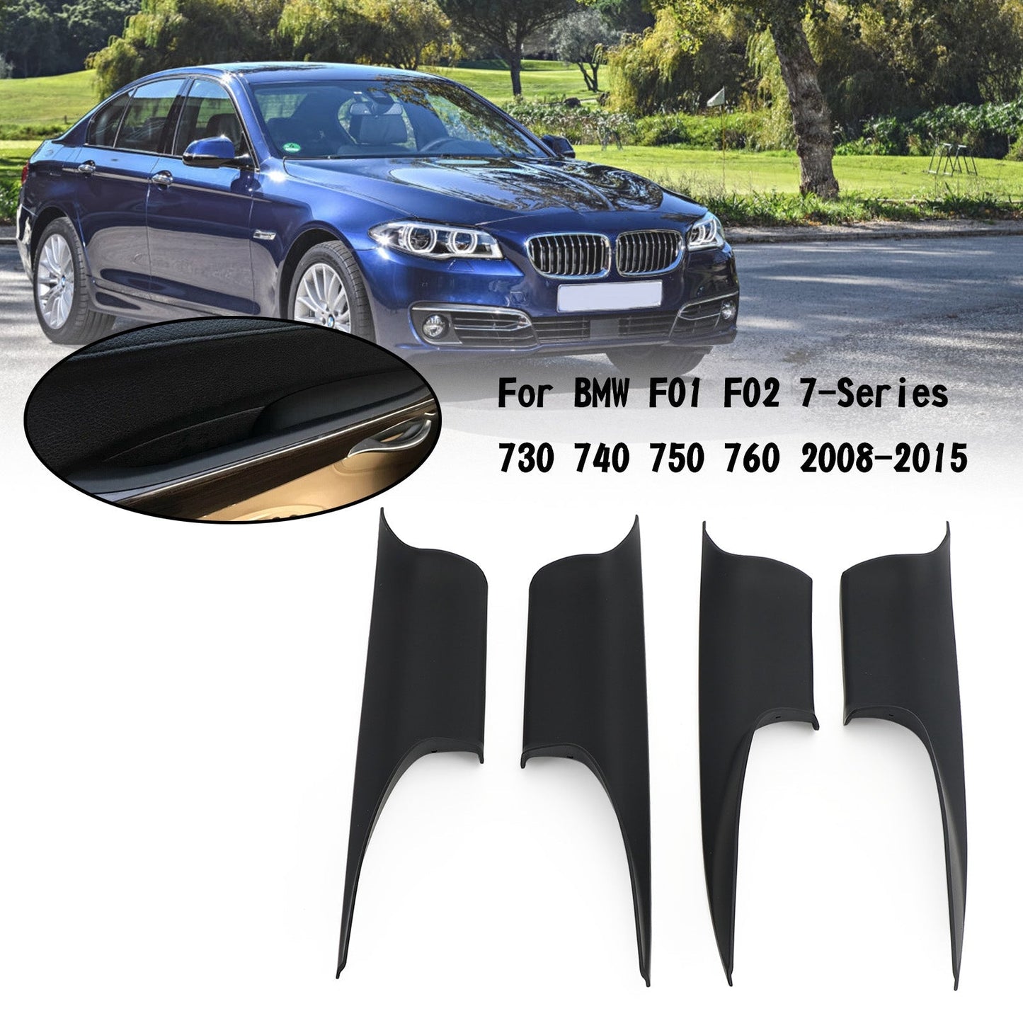 2008-2015 BMW 7 F01 F02 4PCS Front Door Inner Handle Pull Carrier Cover