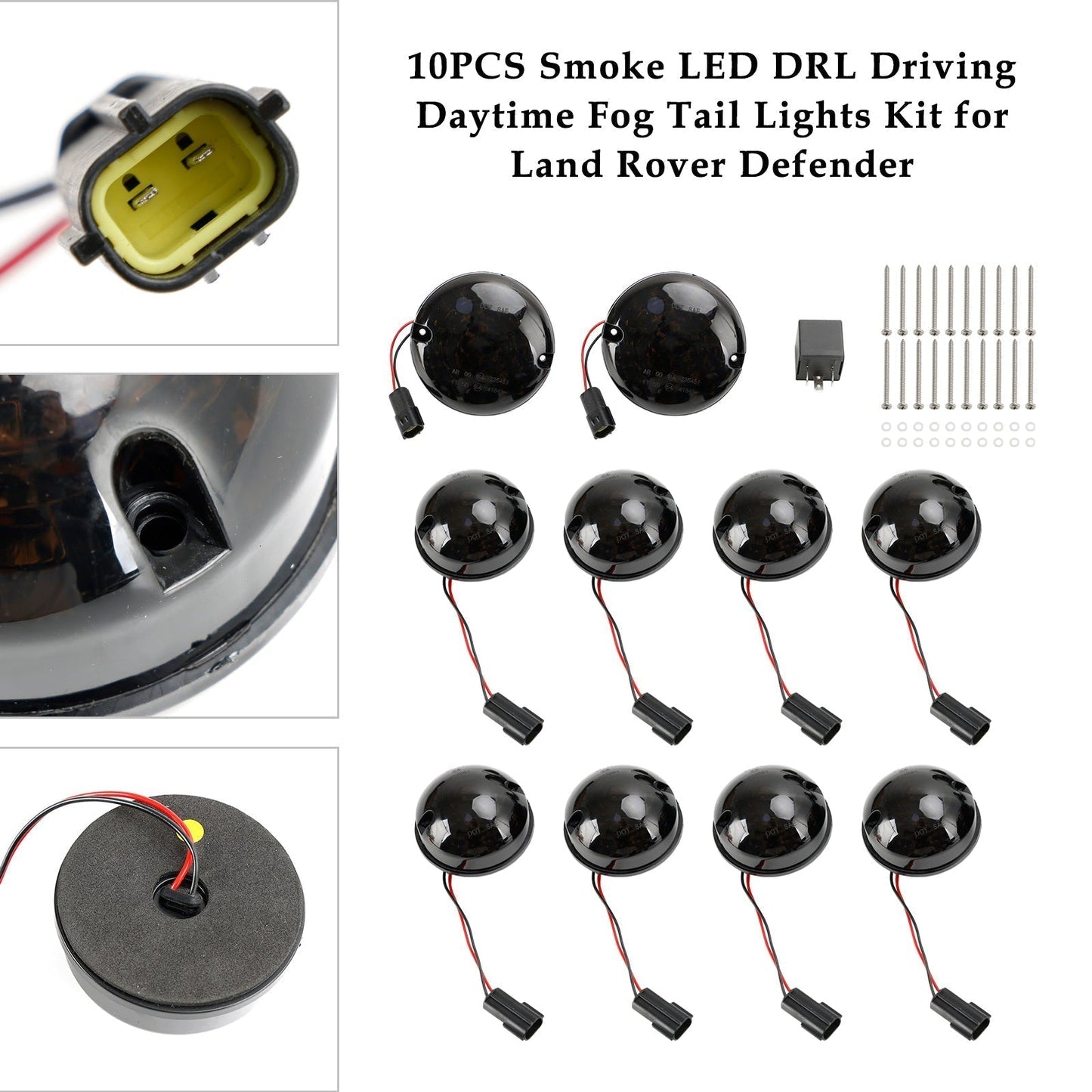 Kit de 10 feux arrière antibrouillard à LED fumés pour Land Rover Defender 1990-2016