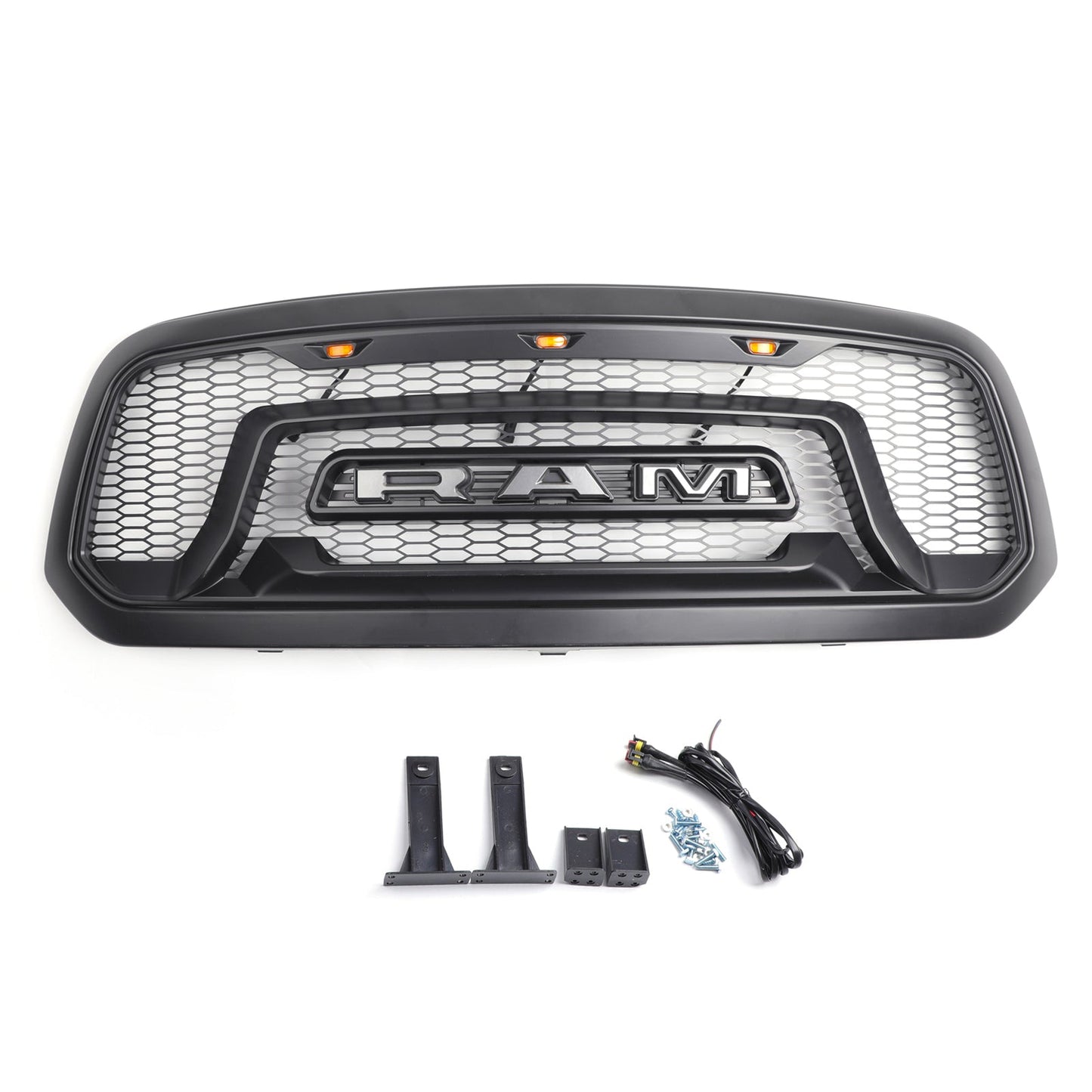 2013-2018 Rebel Style Dodge Ram 1500 Matte Black Front Grill Air Intake Radiator Bumper Grille + LED Light