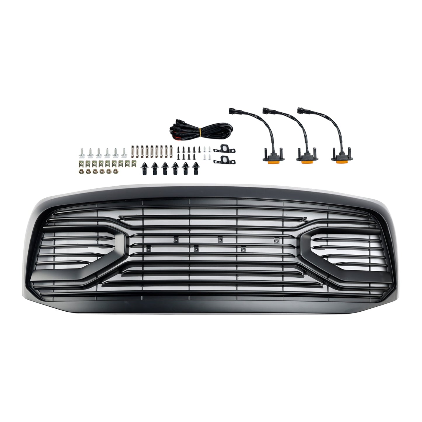 2006-2008 Dodge Ram 1500 2500 3500 Big Horn Black Grill Air Intake Radiator Bumper Front Grille W/ LED Light