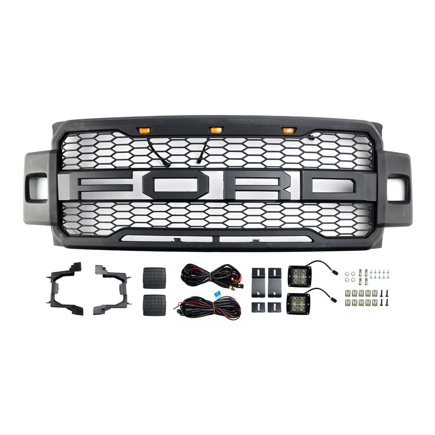 2017-2019 Ford F250 F350 F450 Raptor Style Front Bumper Grill with LED Light Generic