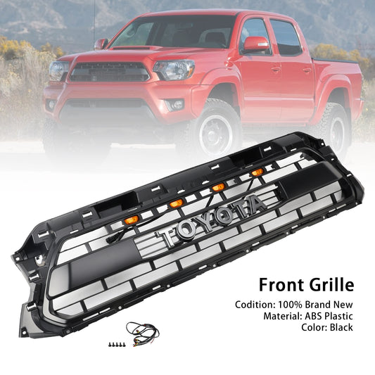 TRD PRO Grill For 2012-2015 Toyota Tacoma Front Bumper Replacement Black Grille W/ LED & Letter