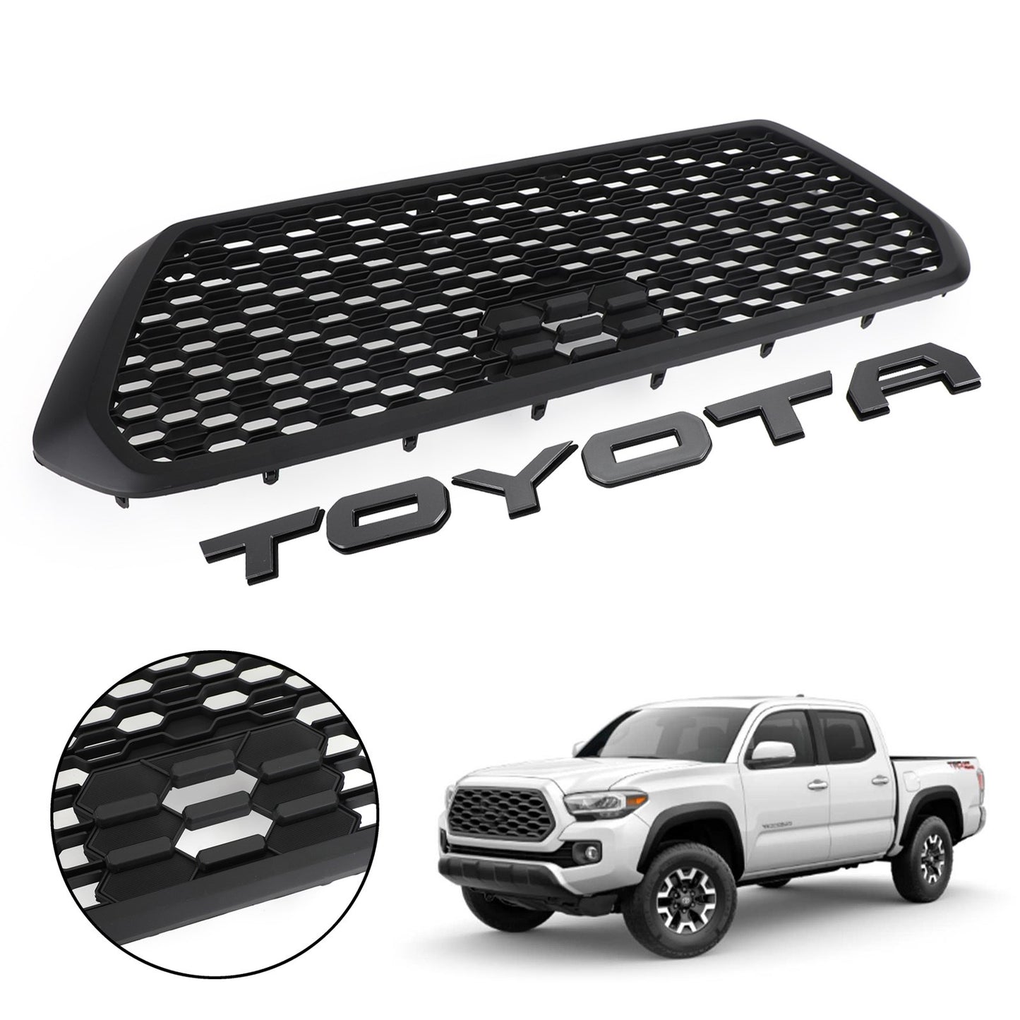 2016-2023 Toyota Tacoma TRD PRO Front Bumper Hood Grill Replacement Matte Black Grill