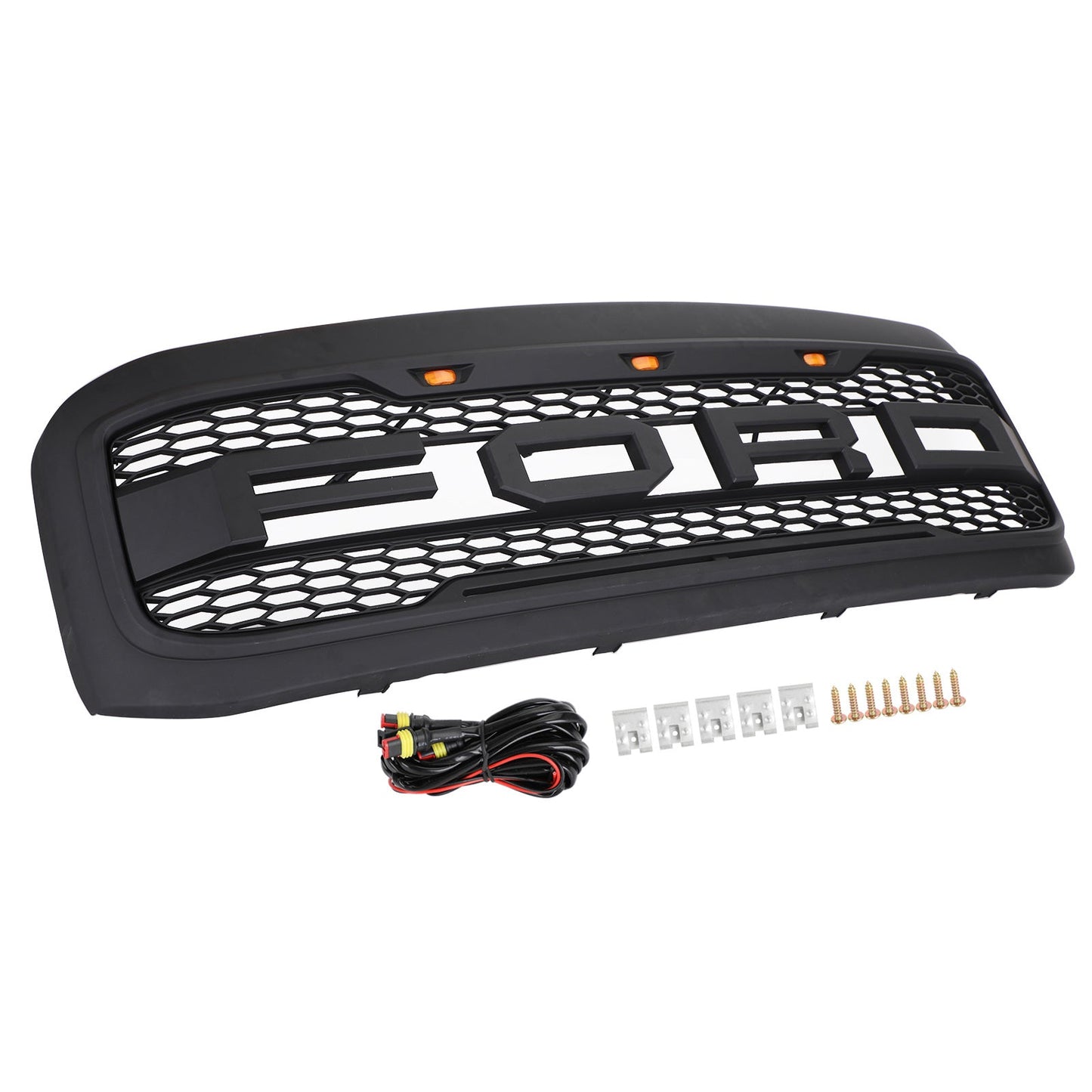 Ford F250 F350 F450 Super Duty 1999-2004 Raptor Front Grill Bumper Matte Black Grille W/ LED Light