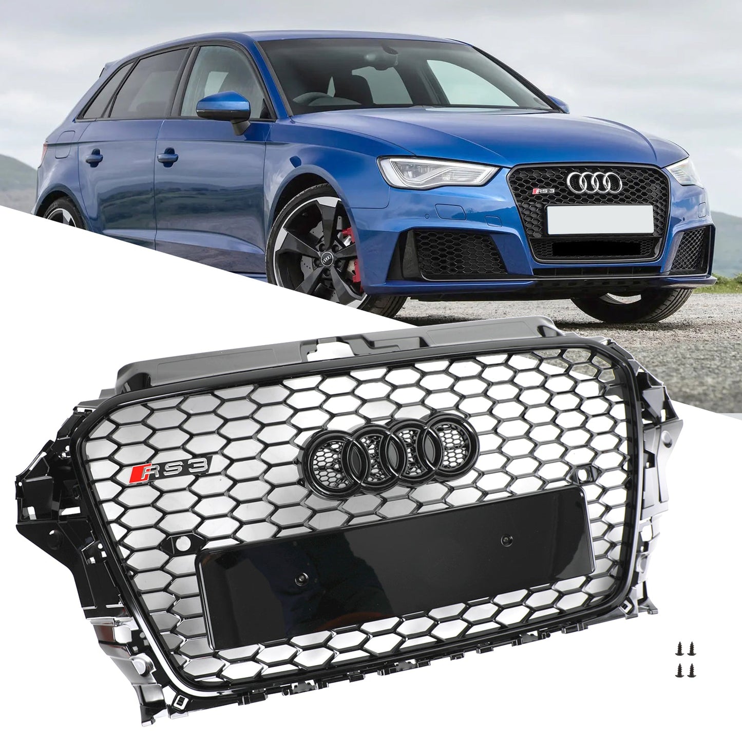2013-2016 Audi A3/ A3 Sline/ S3 Black Grill Replacement Front Bumper Grille W/ Ring Emblem