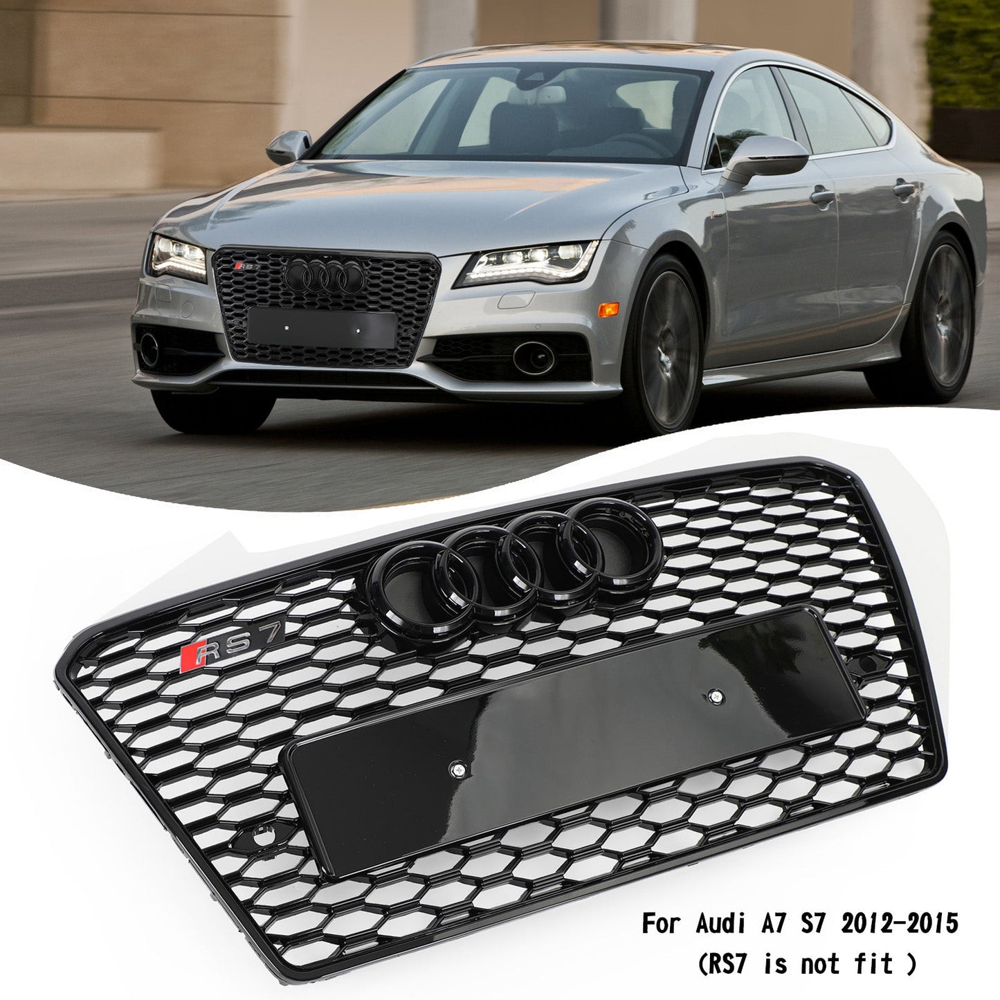 2010-2015 Audi A7 S7 Grill Replacement RS7 Style Honeycomb Sport Mesh Hex Black Grille