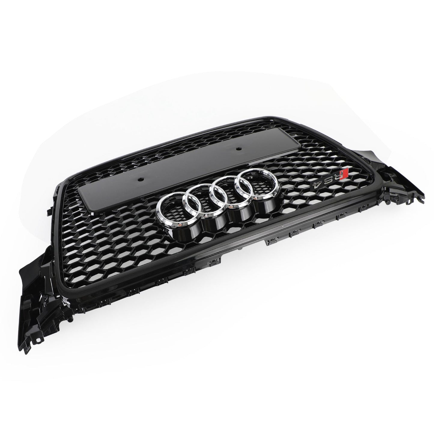 2008-2012 Audi A4/ A4 Sline/ S4 B8 RS4 Honeycomb Style Grill Sport Mesh Front Grille Glossy Black W/ Silver Ring Emblem