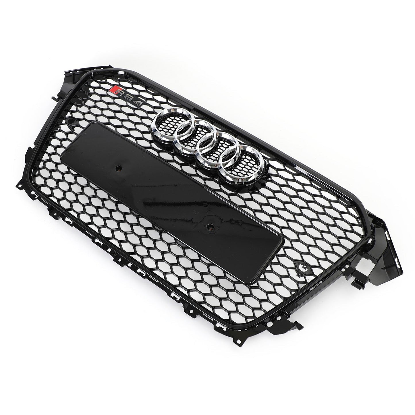 2012-2016 Audi B8.5 A4 / A4 Sline / S4 Front Grill RS4 Honeycomb Mesh Hex Black Grille W/ Silver Ring Emblem