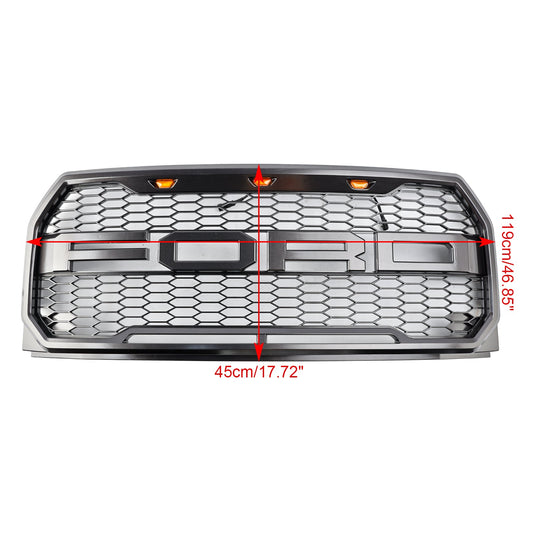 2015-2017 Raptor Grille Ford F150 Black / Gray Front Bumper Honeycomb Grill With LED