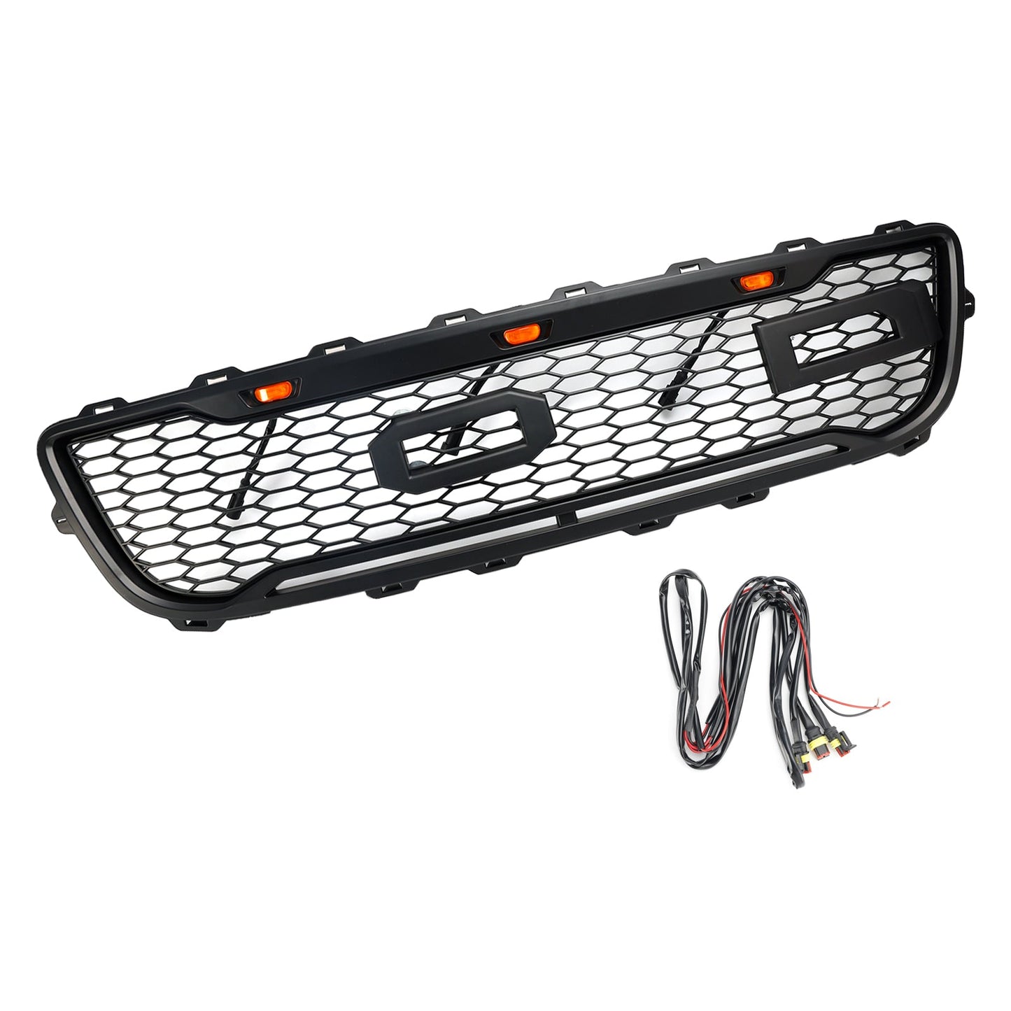 1999-2003 Raptor Style Ford F150 Matt Black Front Grill Replacement Honeycomb Grille + LED Light + Letter