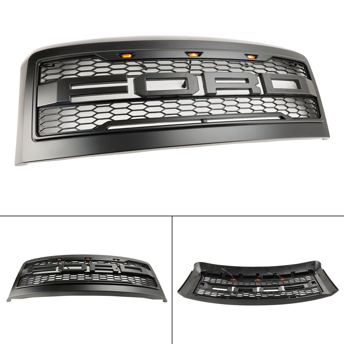 Ford F250 F350 F450 Super Duty 2008-2010 Raptor Style Matte Black Grill Front Bumper Honeycomb Grille With LED Light