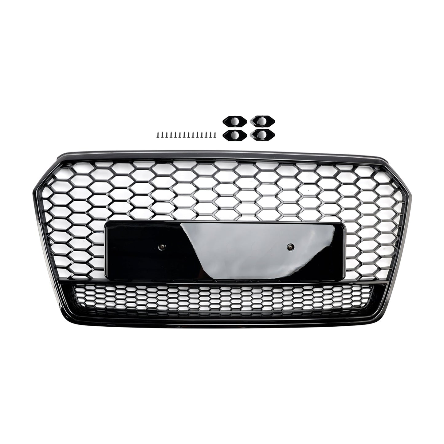 2016-2018 Audi 4G A7 S7 Facelift RS7 Quattro Style Front Bumper Grill Glossy Black Honeycomb Grille W/ Ring Emblem