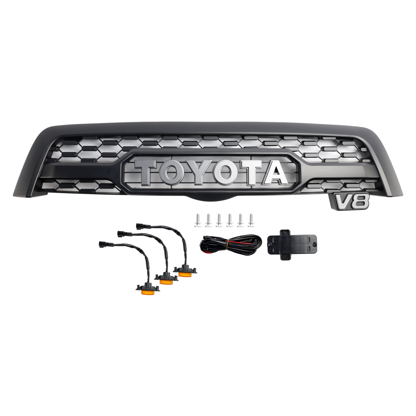 2005-2007 Toyota Sequoia TRO PRO Style Front Bumper Grill Matte Black Grille W/ LED
