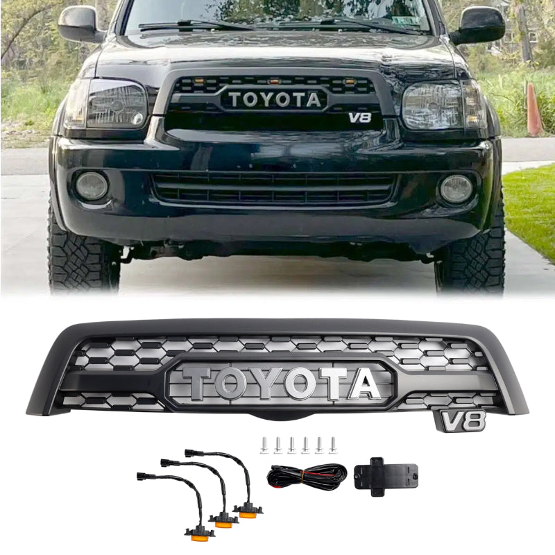 Toyota Sequoia 2005 2006 2007 TRO PRO Grill Black Front Bumper Replacement Grille With LED Light