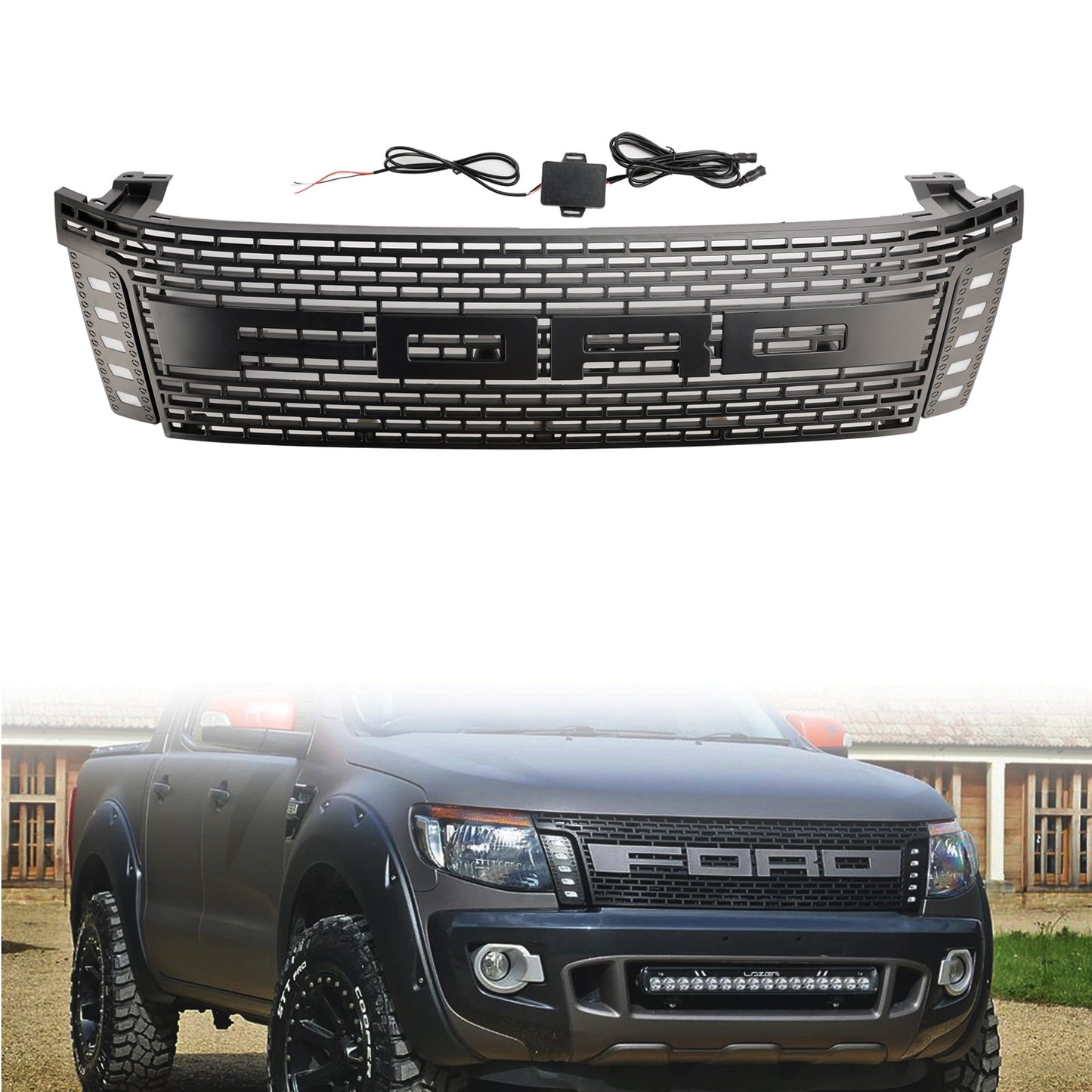 2012 2013 2014 2015 Raptor Style Ford Ranger T6 PX1 Matte Black Front Grill Air Intake Radiator Grille With LED Light