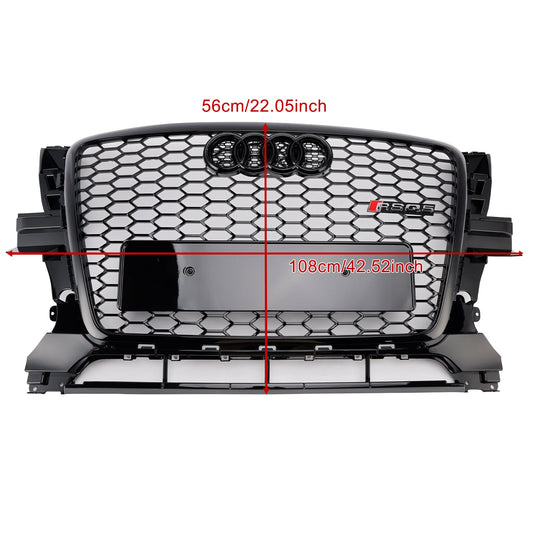 2009-2012 Audi Q5 / Q5 Sline Black RSQ5 Honeycomb Style Grille Front Bumper Replacement Grill W/ Ring Emblem