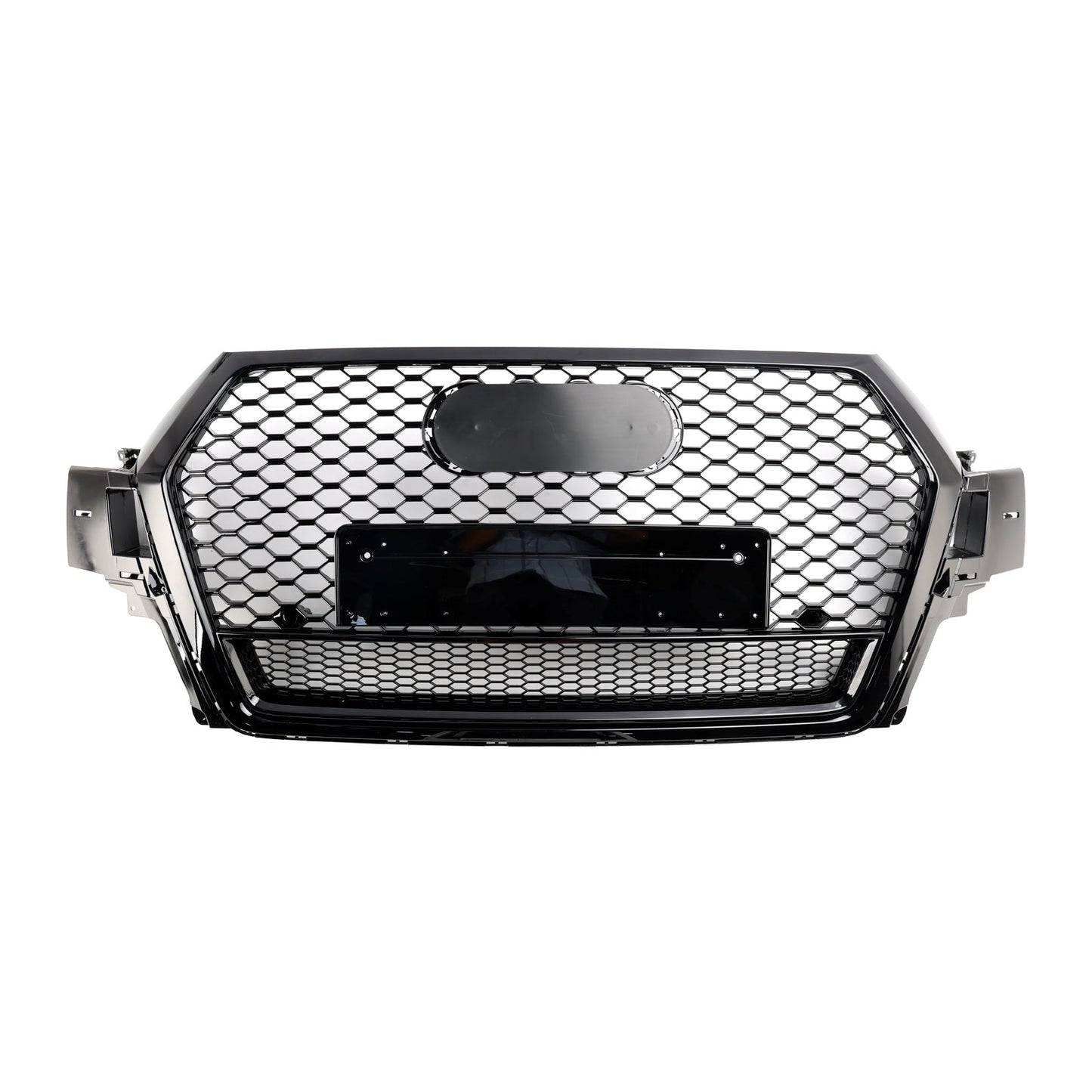 2016-2019 Audi Q7 / Q7 Sline / SQ7 Glossy Black Front Bumper Grill W/ Ring Emblem RSQ7 Honeycomb Quattro Grille