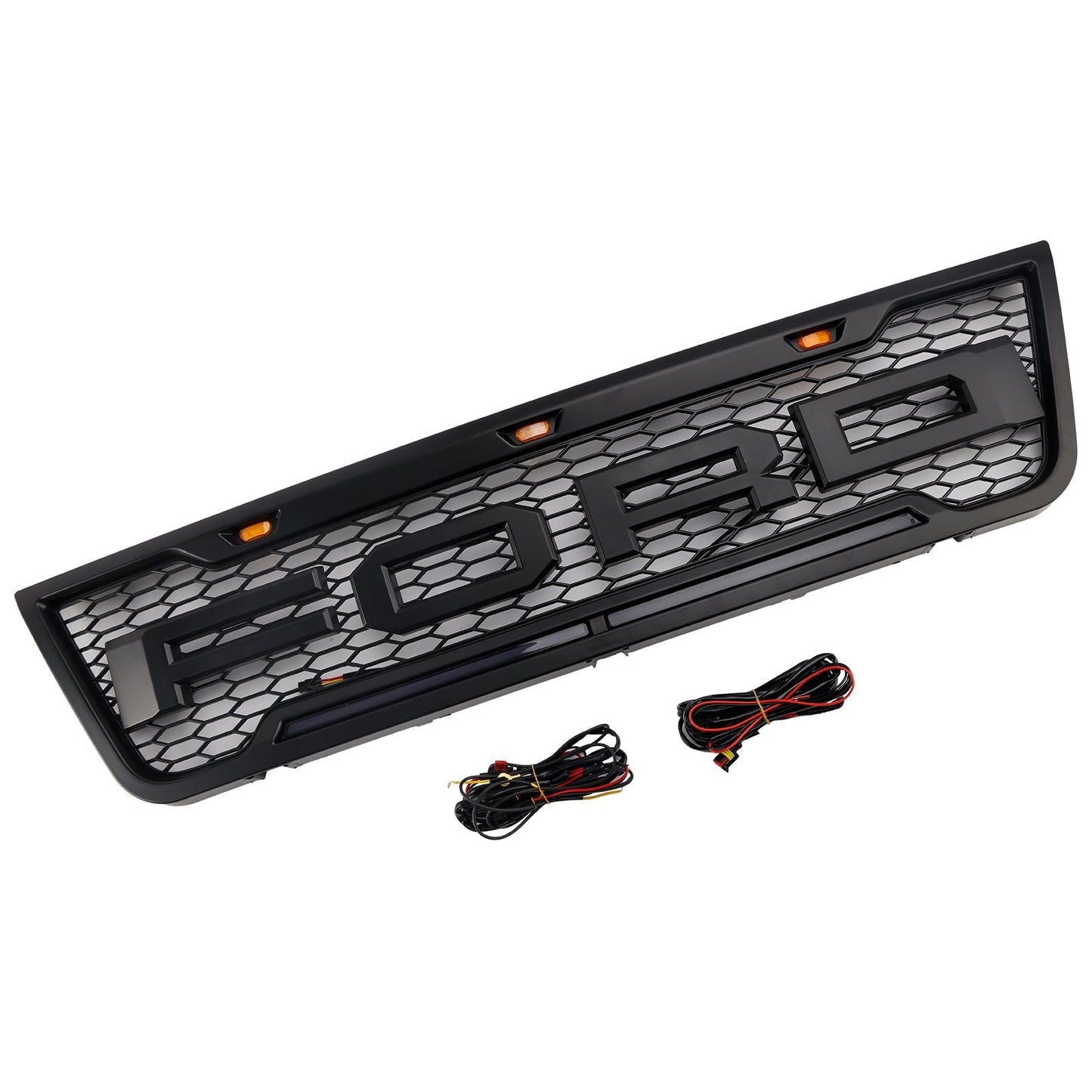 2003-2007 Ford E150 E250 E350 Black Front Bumper Grill Grille With Led
