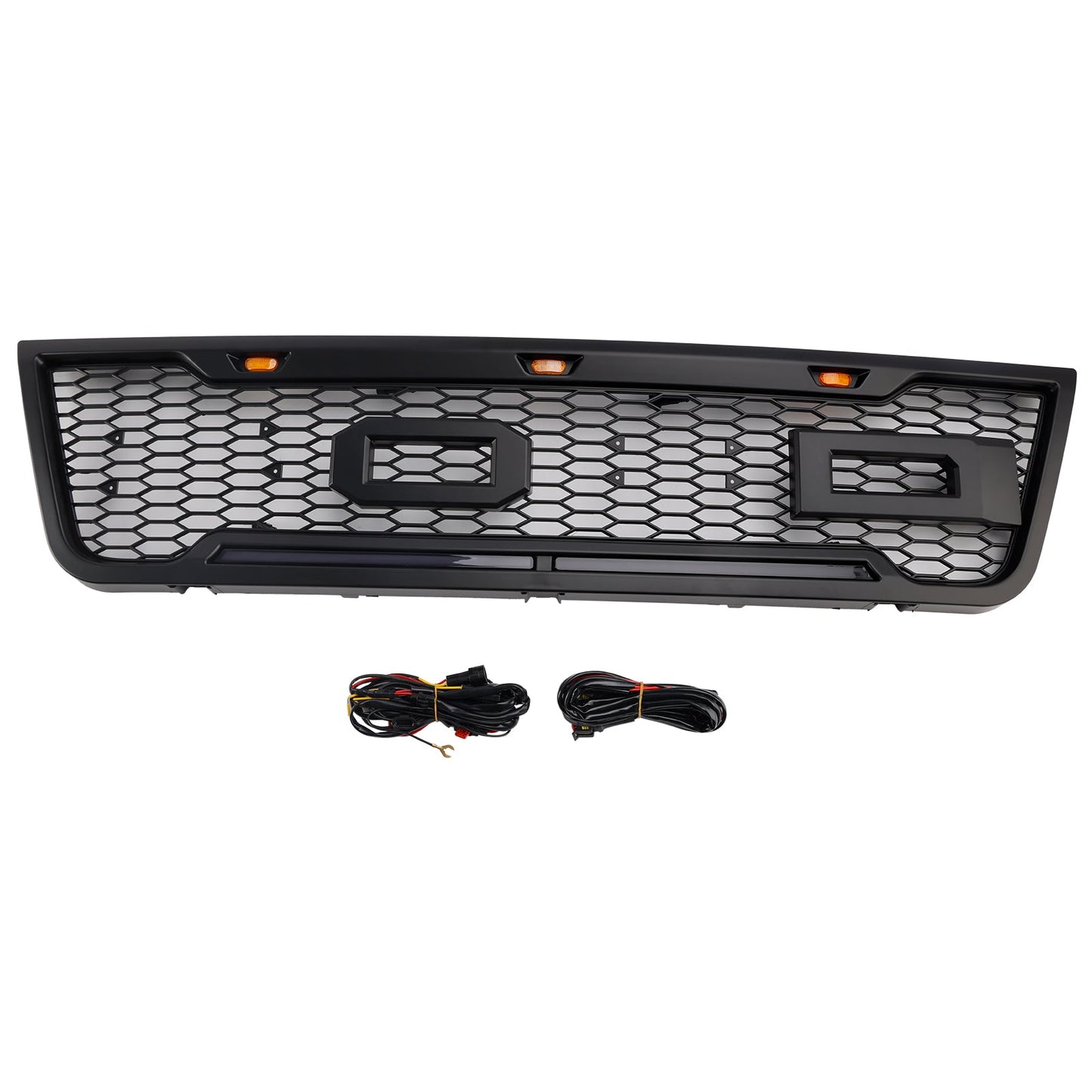 2003-2007 Ford E150 E250 E350 Grill Front Bumper Matte Black Replacement Grille W/ LED Light