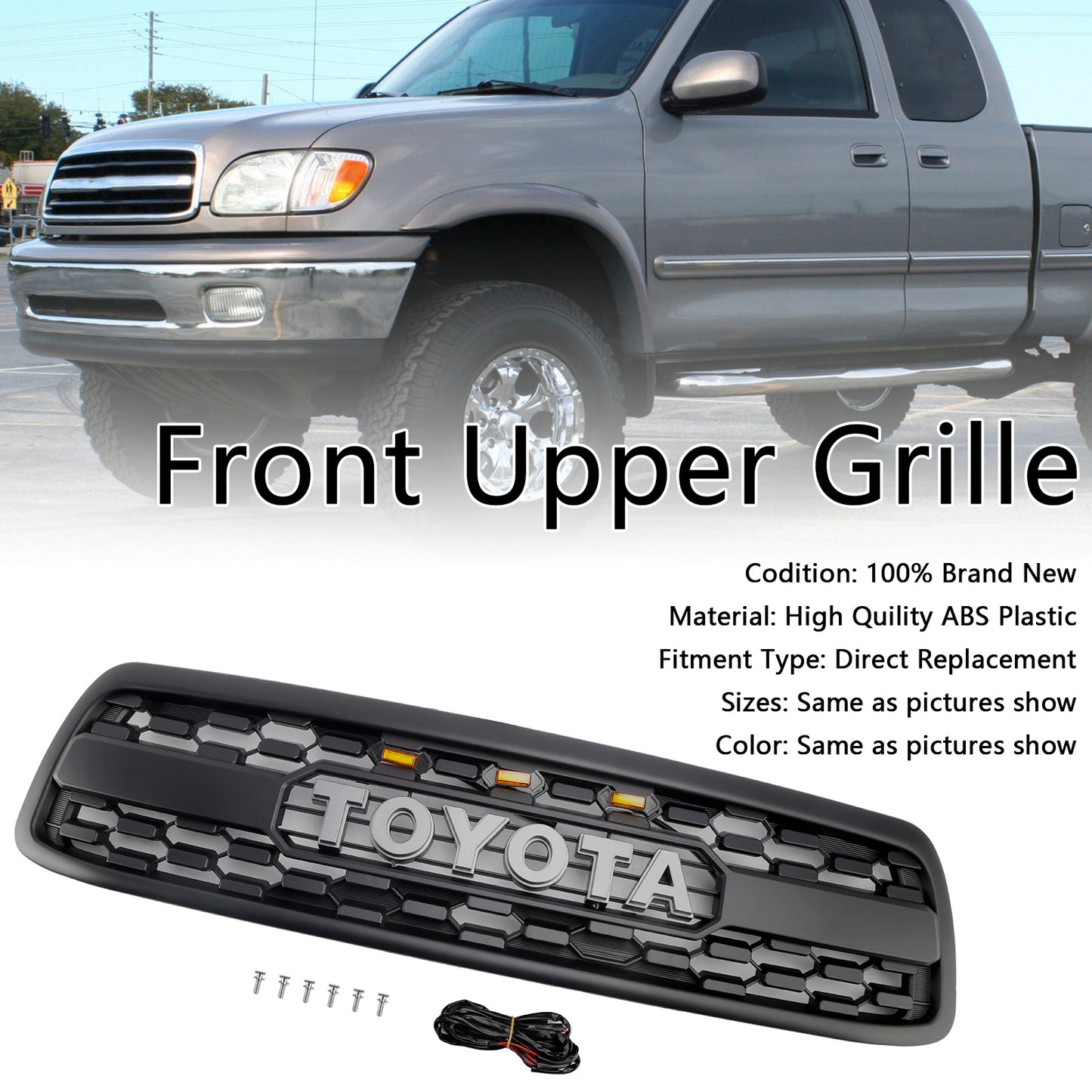 2000-2002 Toyota Tundra Matte Black Front Bumper Grill Grille W/Led
