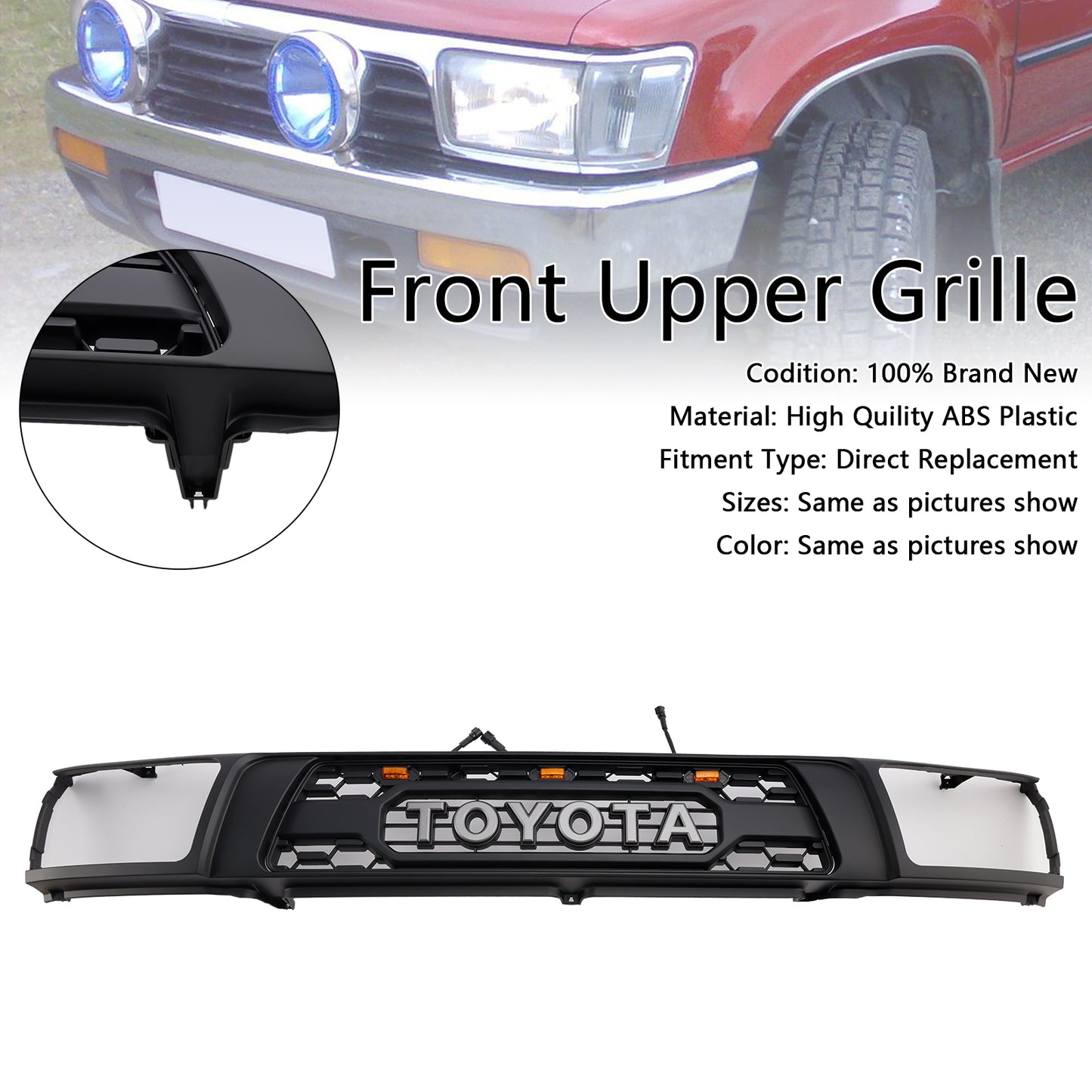 1992-1995 Toyota 4Runner Matte Black Front Bumper Grill W/ LED Light TRD PRO Grille