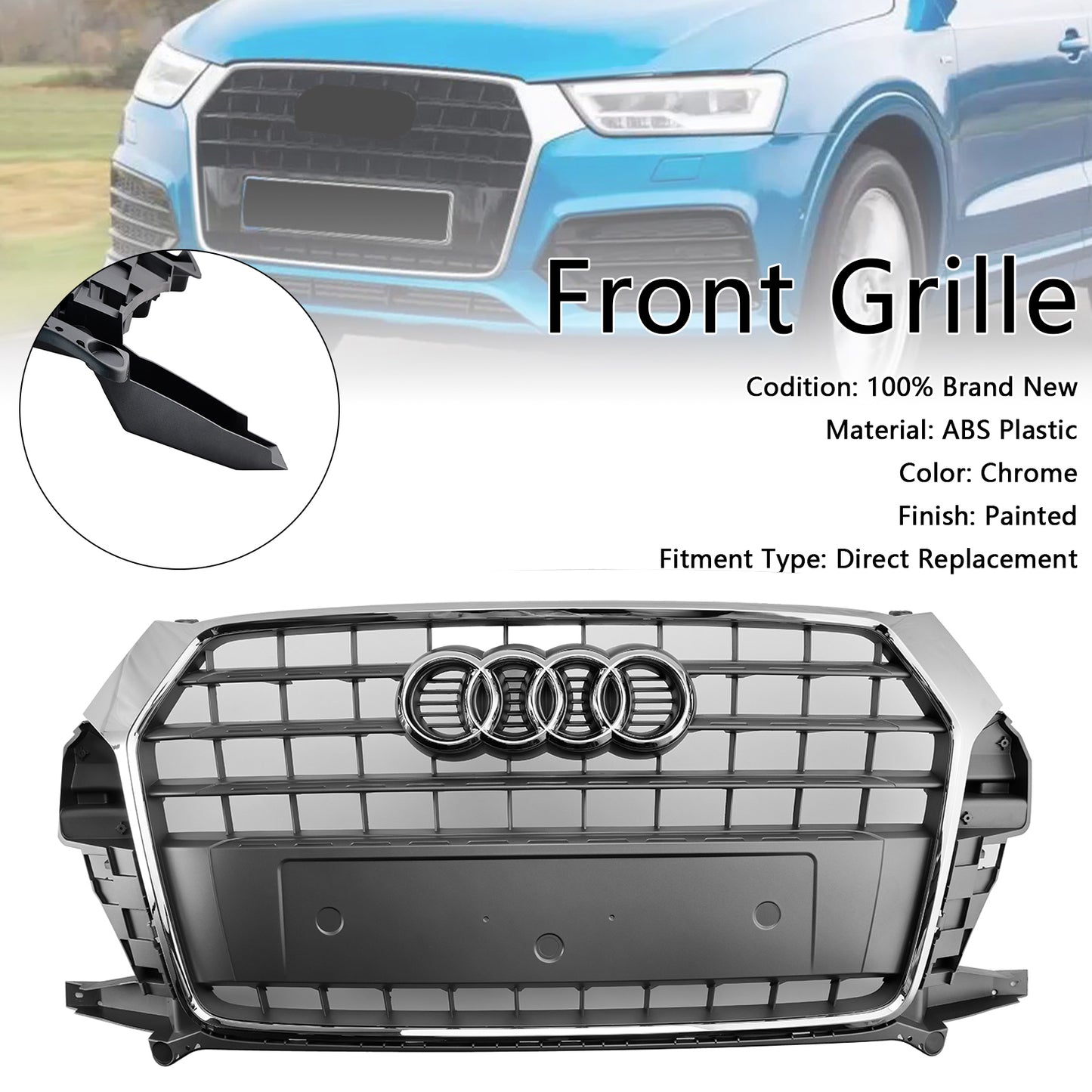 2016-2018 Audi Q3 8U Facelift Chrome Front Bumper Grill Grille 8U0853653M