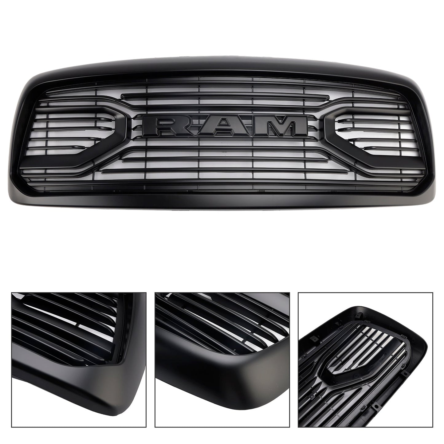Dodge RAM 1500 2002-2005 Big Horn Style Grill Fron Bumper Black Replacement Grille W/ LED & RAM Letter