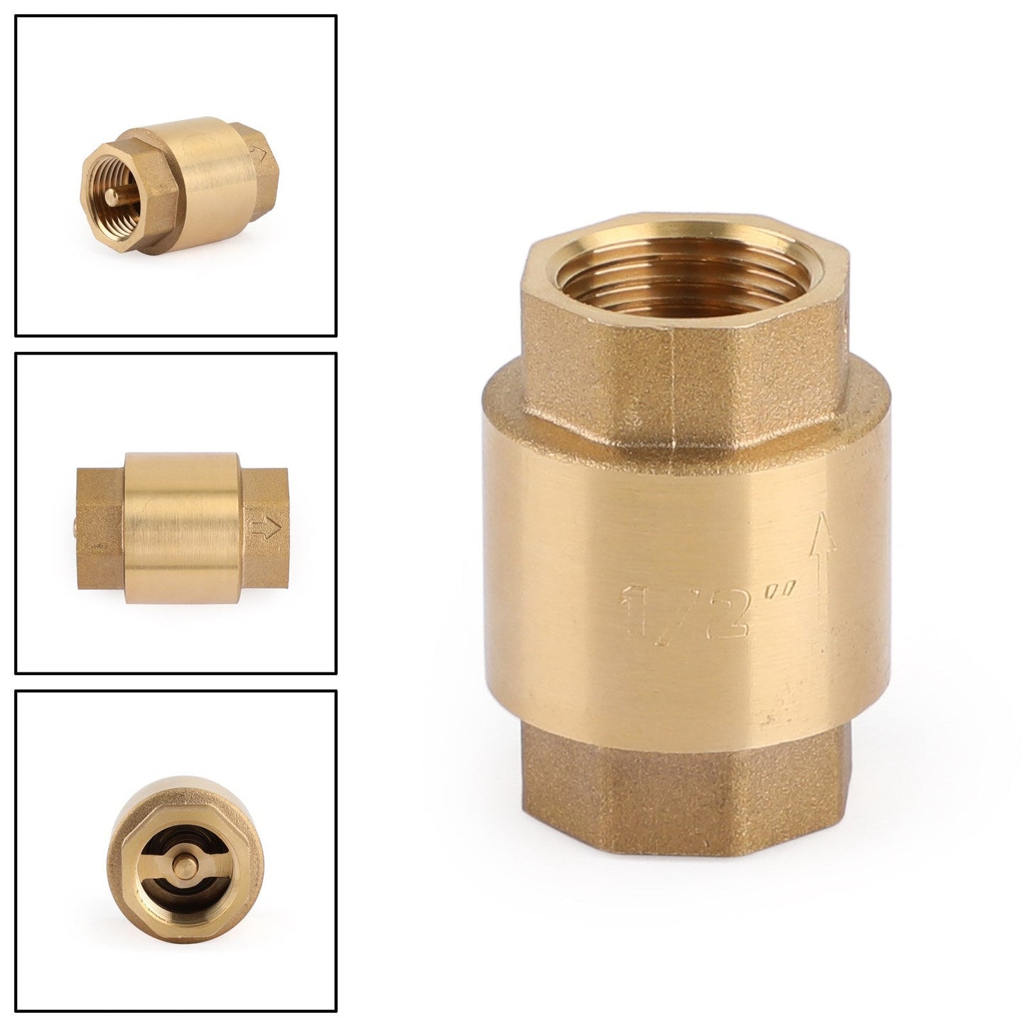 Válvula de retención en línea DN15 de 1/2" NPT con resorte de latón, 200 PSI, 1/2" DN15