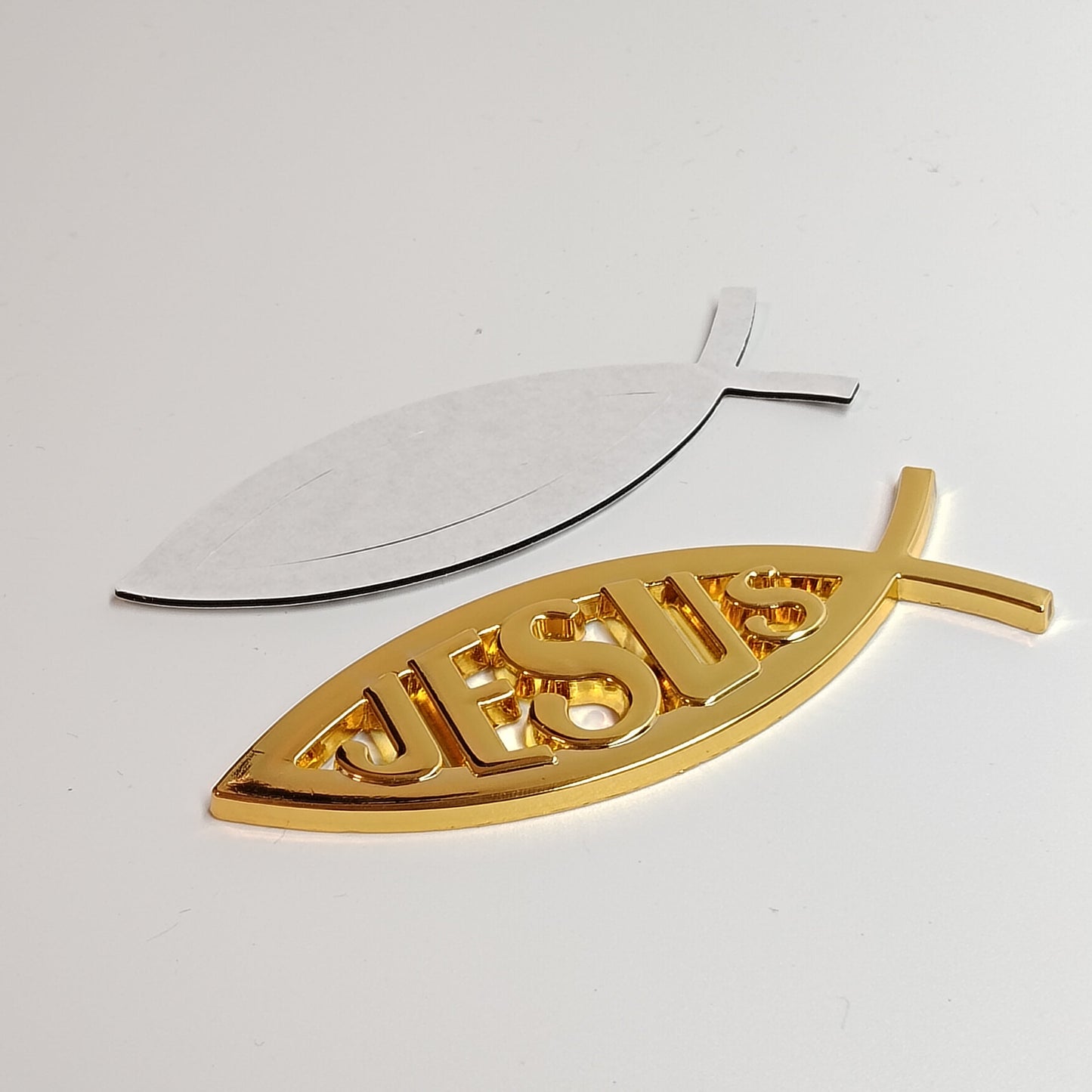 Emblema adhesivo 3D para coche, diseño de Dios religioso para Jesús, símbolo cristiano del pez dorado