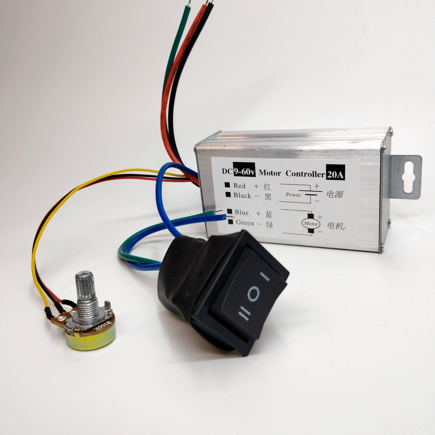 Controlador de velocidad variable continua de motor PWM de CC de 9 V-60 V y 20 A con interruptor