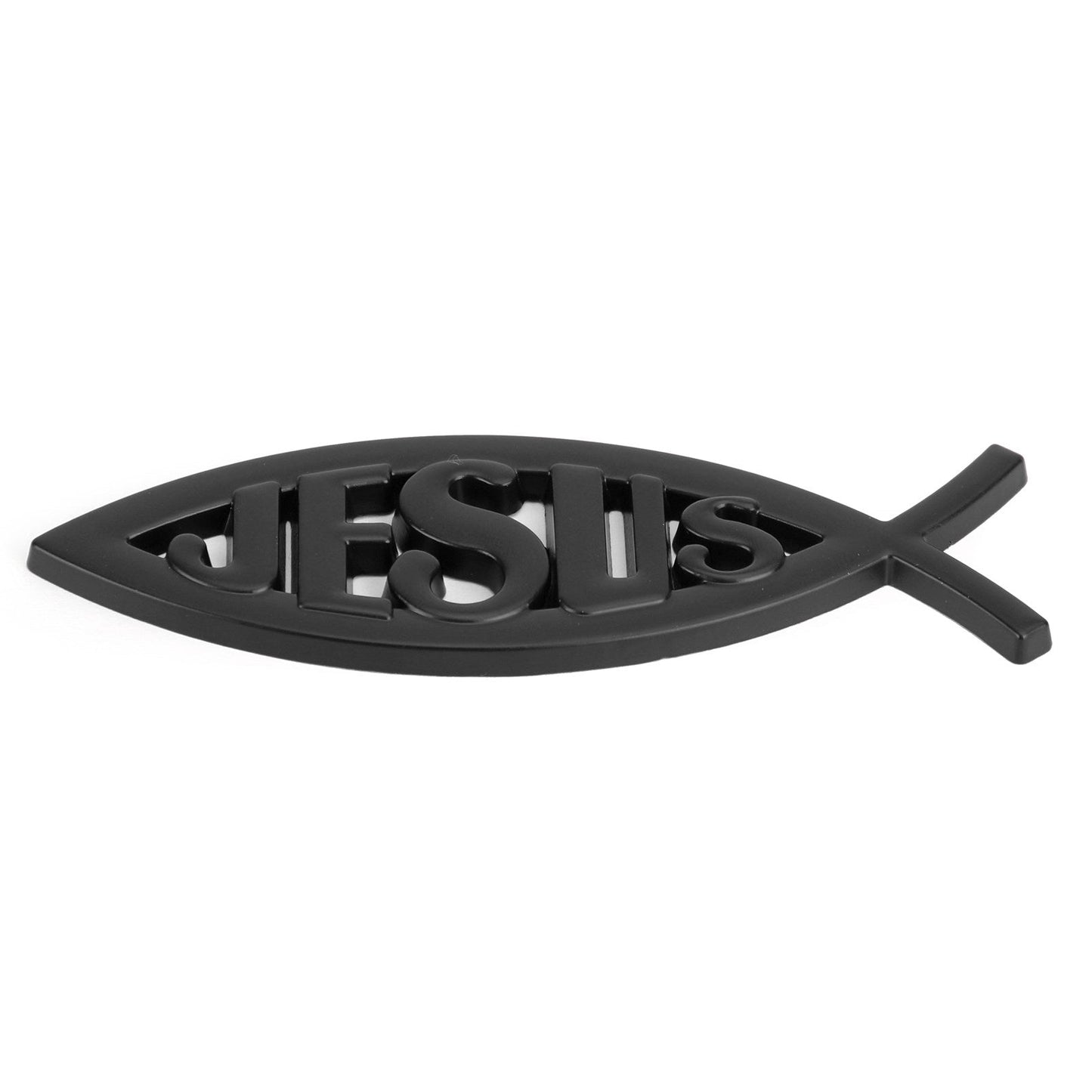 Autocollant 3D noir pour voiture, symbole chrétien de Jésus et de poisson, emblème religieux