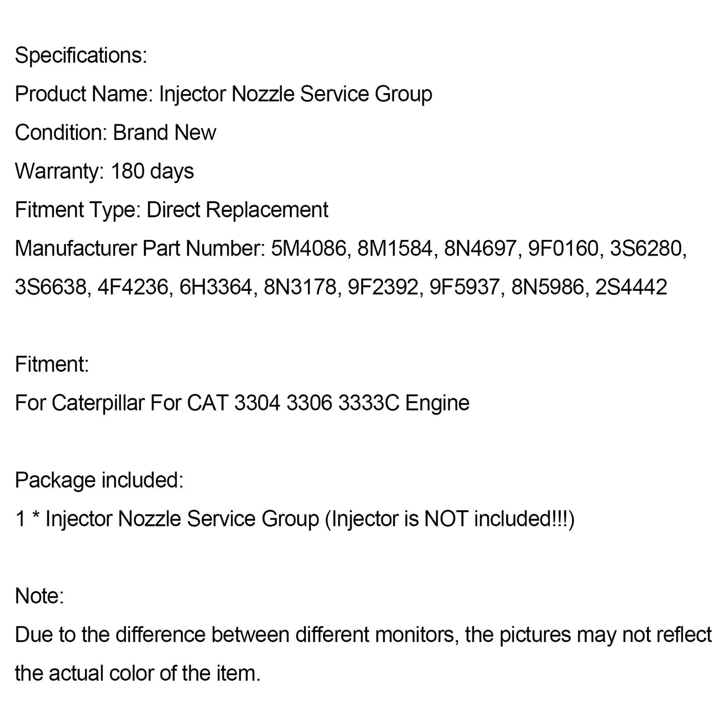Boquilla de inyector de combustible para motores Caterpillar CAT 3304, 3306 y 3333C: 5M4086, 8M1584, 8N4697 y 9F0160