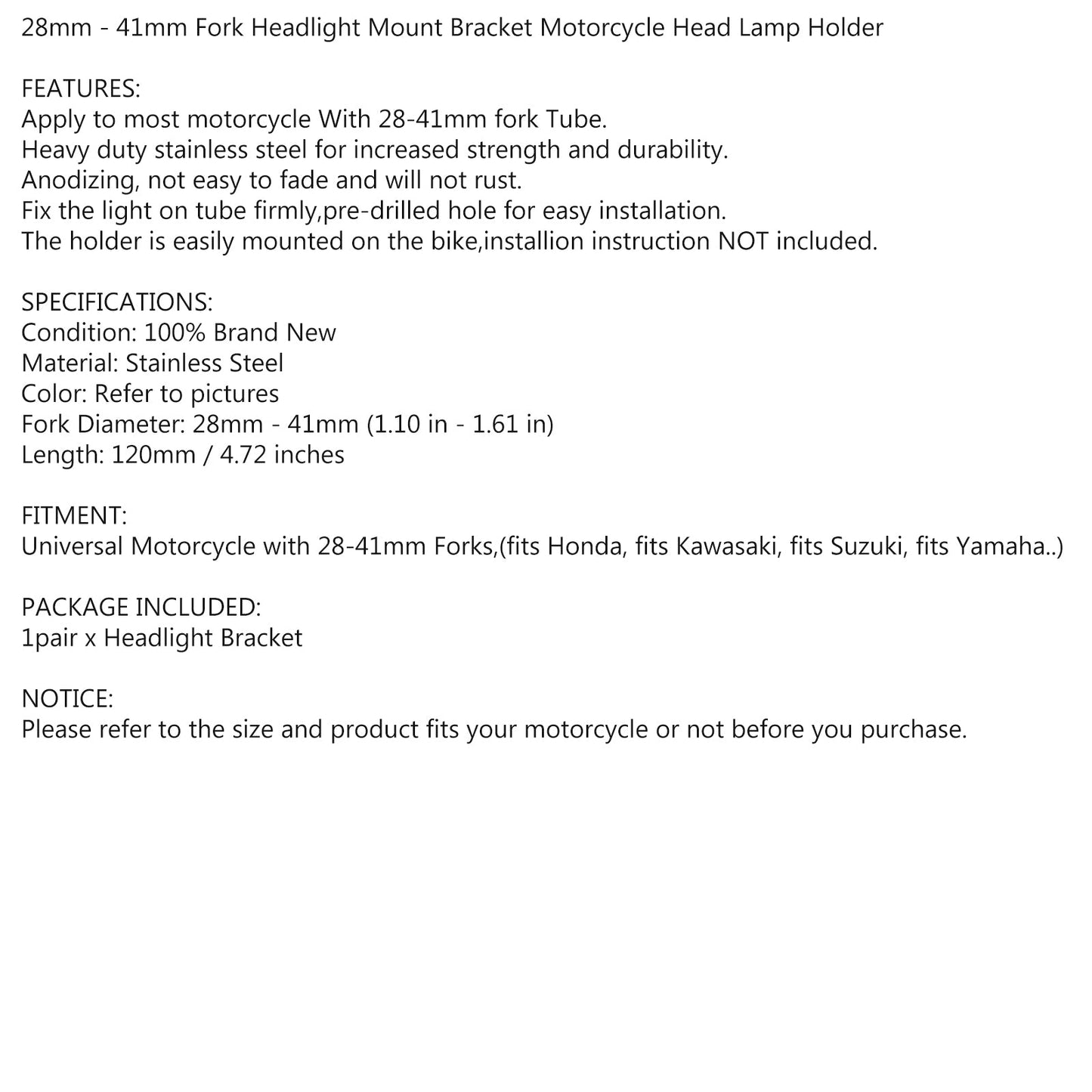 Adaptador de soporte para faro delantero de motocicleta de horquilla de 28 mm a 41 mm, soporte de montaje para faro delantero