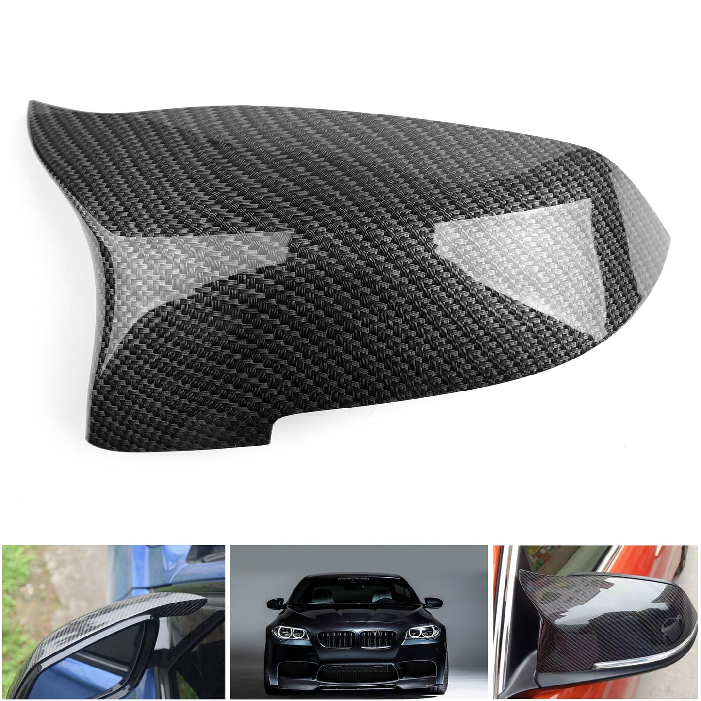 Pair Carbon Fiber Side Rear View Mirror Cover Caps For For BMW F10 F18 2014-2016