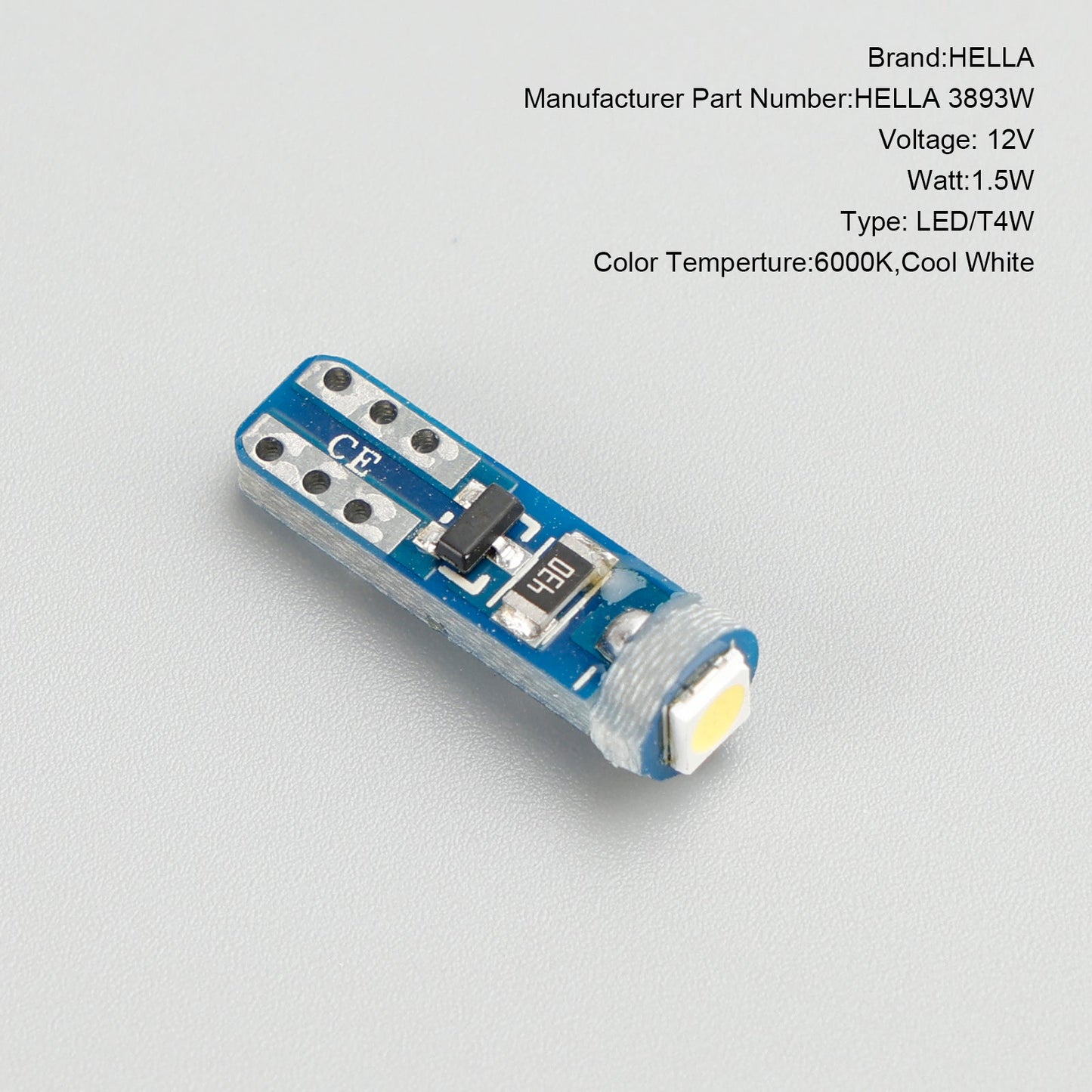 Lot de 10 ampoules LED rétrofit HELLA 2721 W Wedge T5 12 V 1 W W2X4.6D 6 000 K