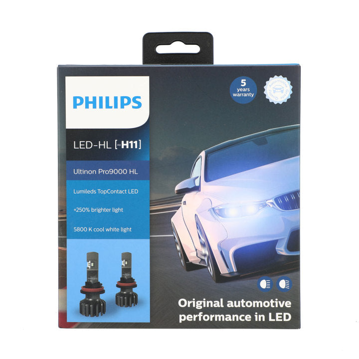 Pour ampoules de phares LED Philips H1/H3/H7/H11/HB3/4/HIR2 Pro9000 +250 % 5800 K