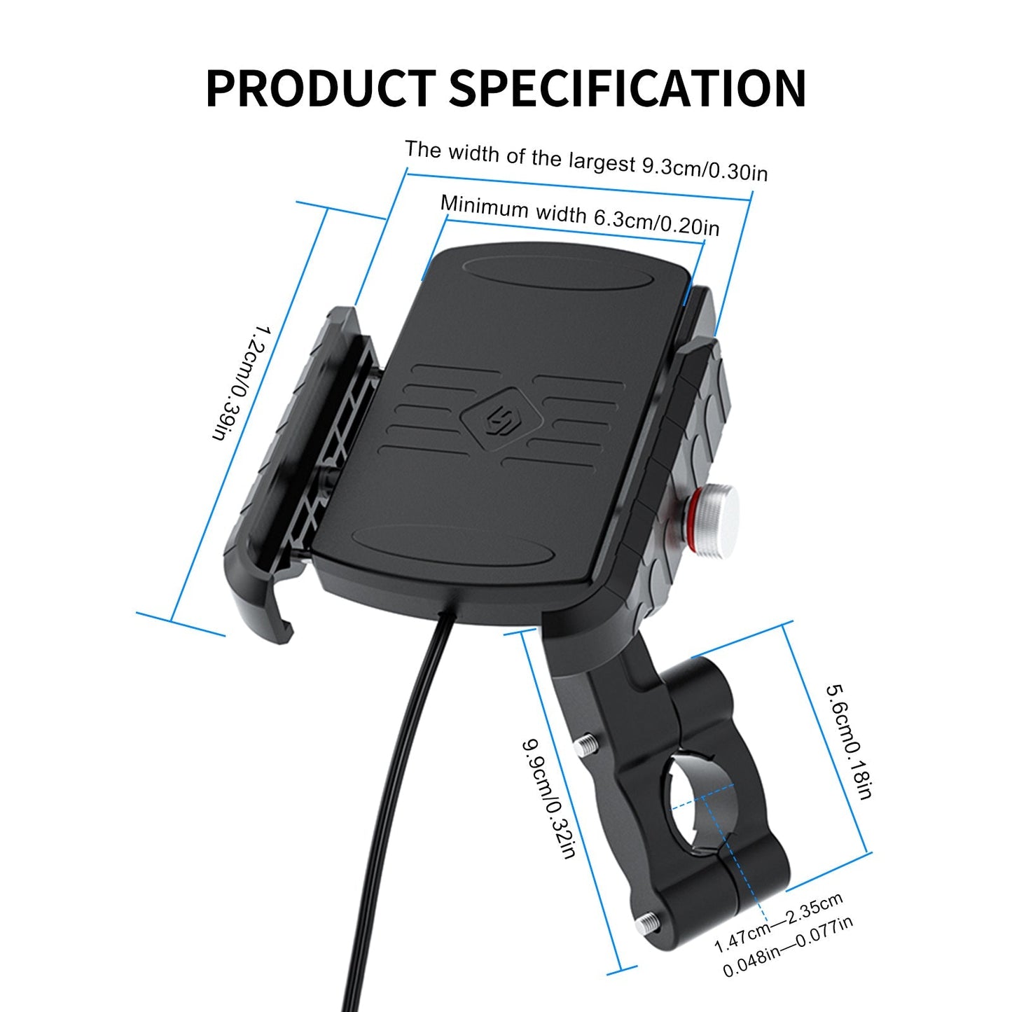 Support de charge sans fil 15 W, extension de téléphone pour moto, noir