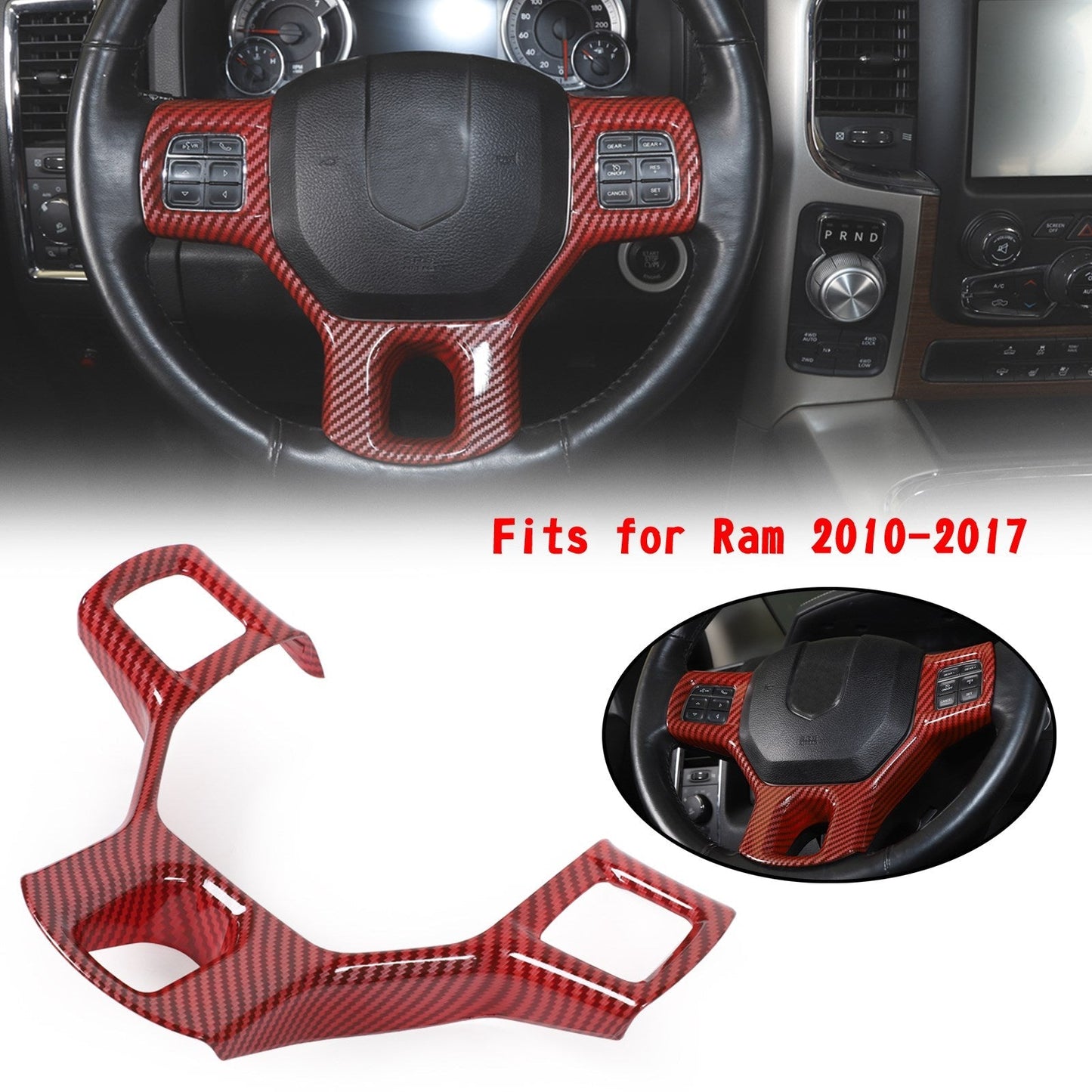 Garniture de panneau de volant intérieur en fibre de carbone ABS pour Ram 2010-2017