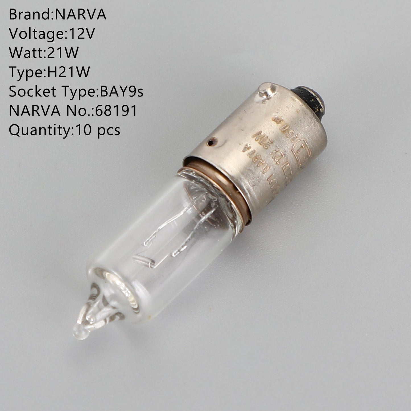 Lot de 10 ampoules auxiliaires pour voiture NARVA 68191 H21W 12V21W BAY9s