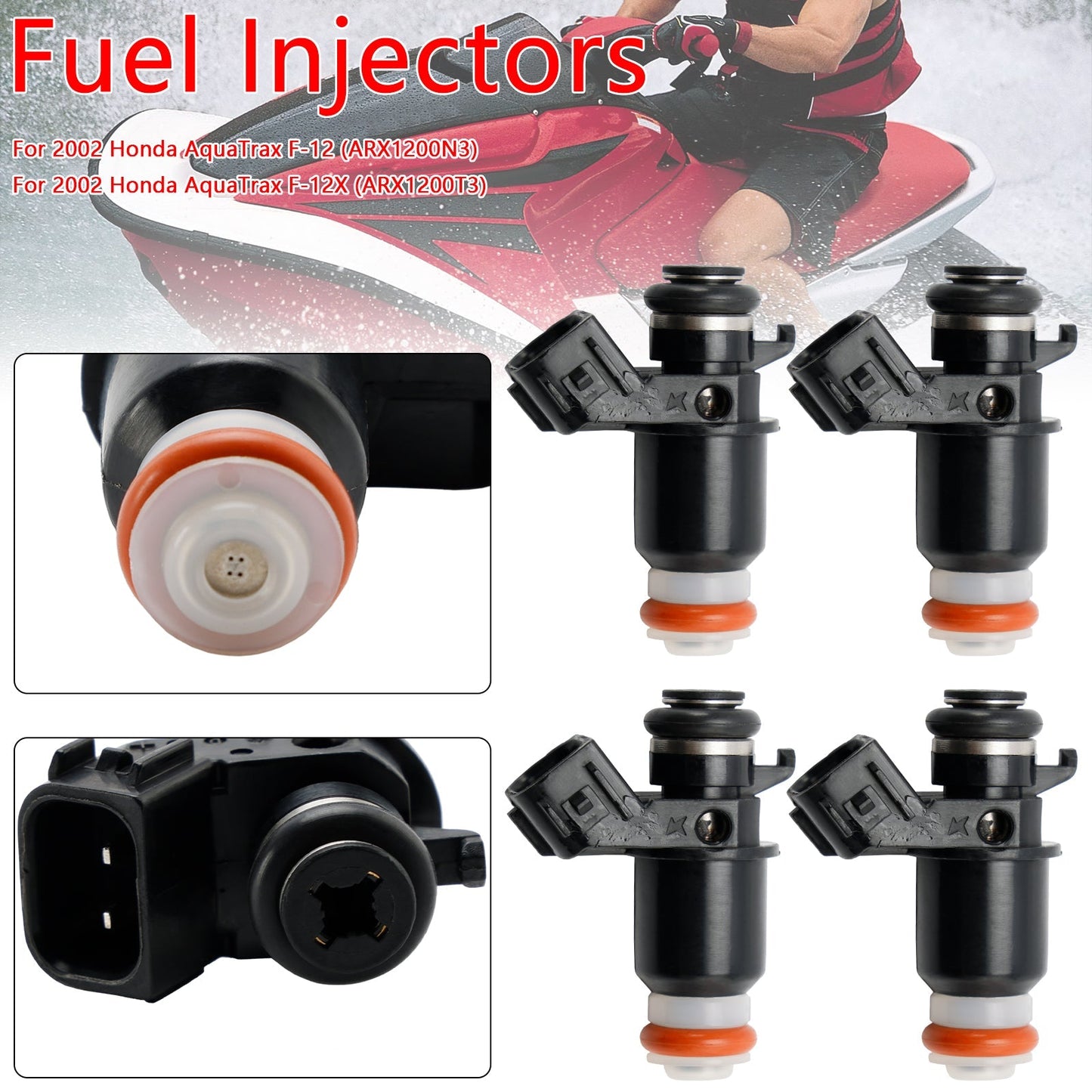 Lot de 4 injecteurs de carburant pour Honda AquaTrax F12 F12X 02-07 R12 R12X 03-07 16450-HW1-672